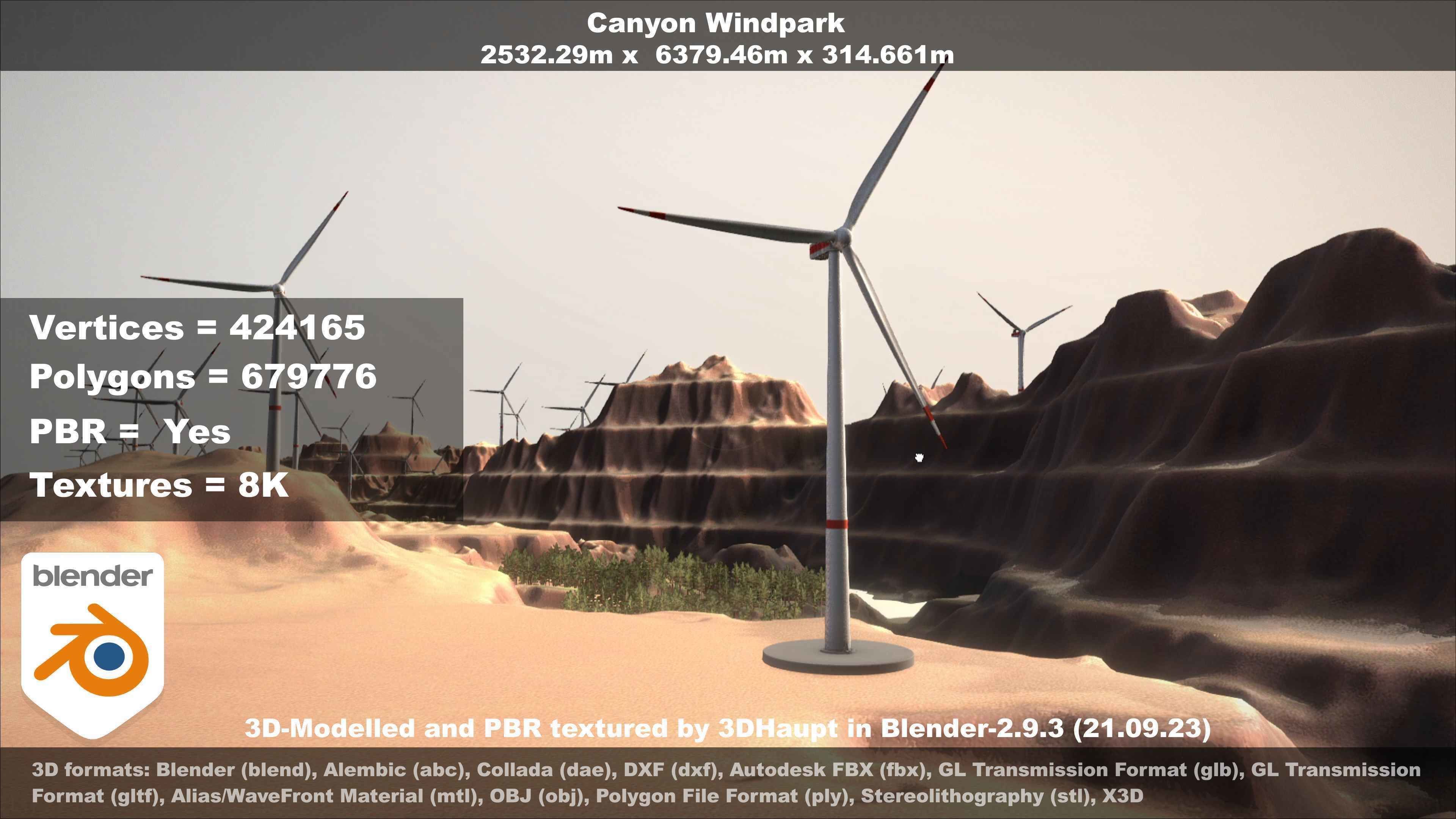 Canyon Windfarm Scene Low-poly 3D model_30