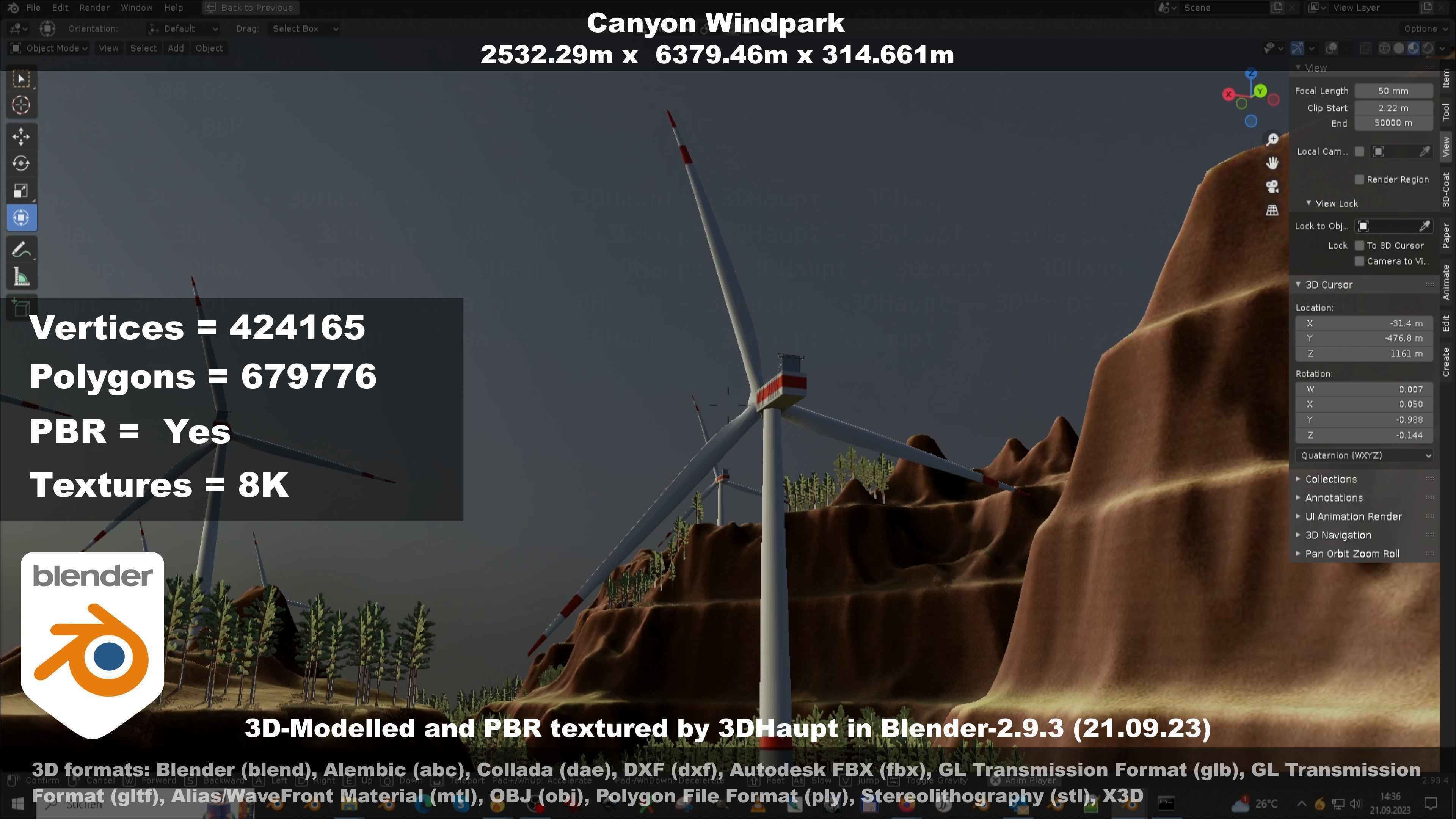 Canyon Windfarm Scene Low-poly 3D model_25