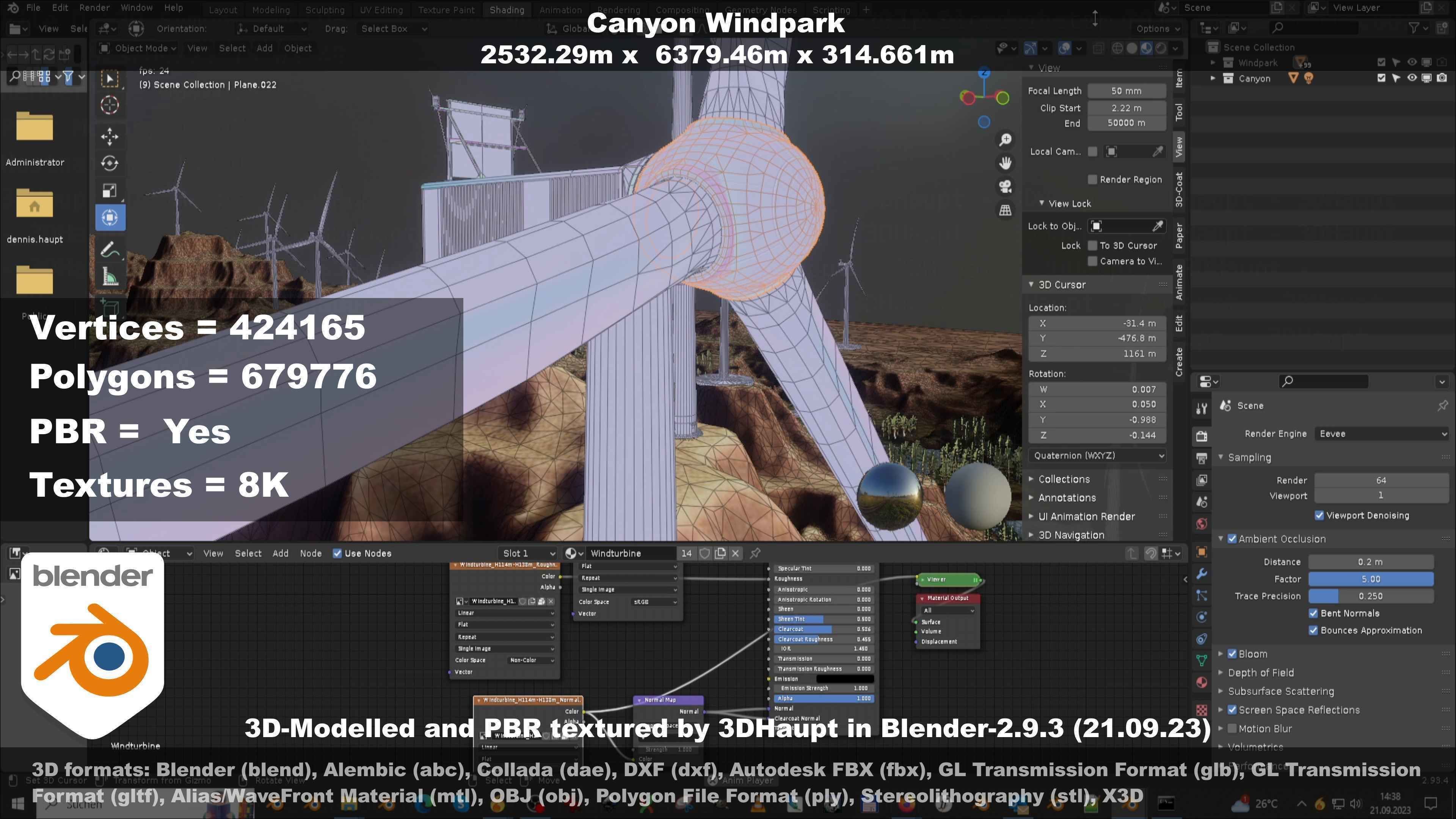 Canyon Windfarm Scene Low-poly 3D model_78