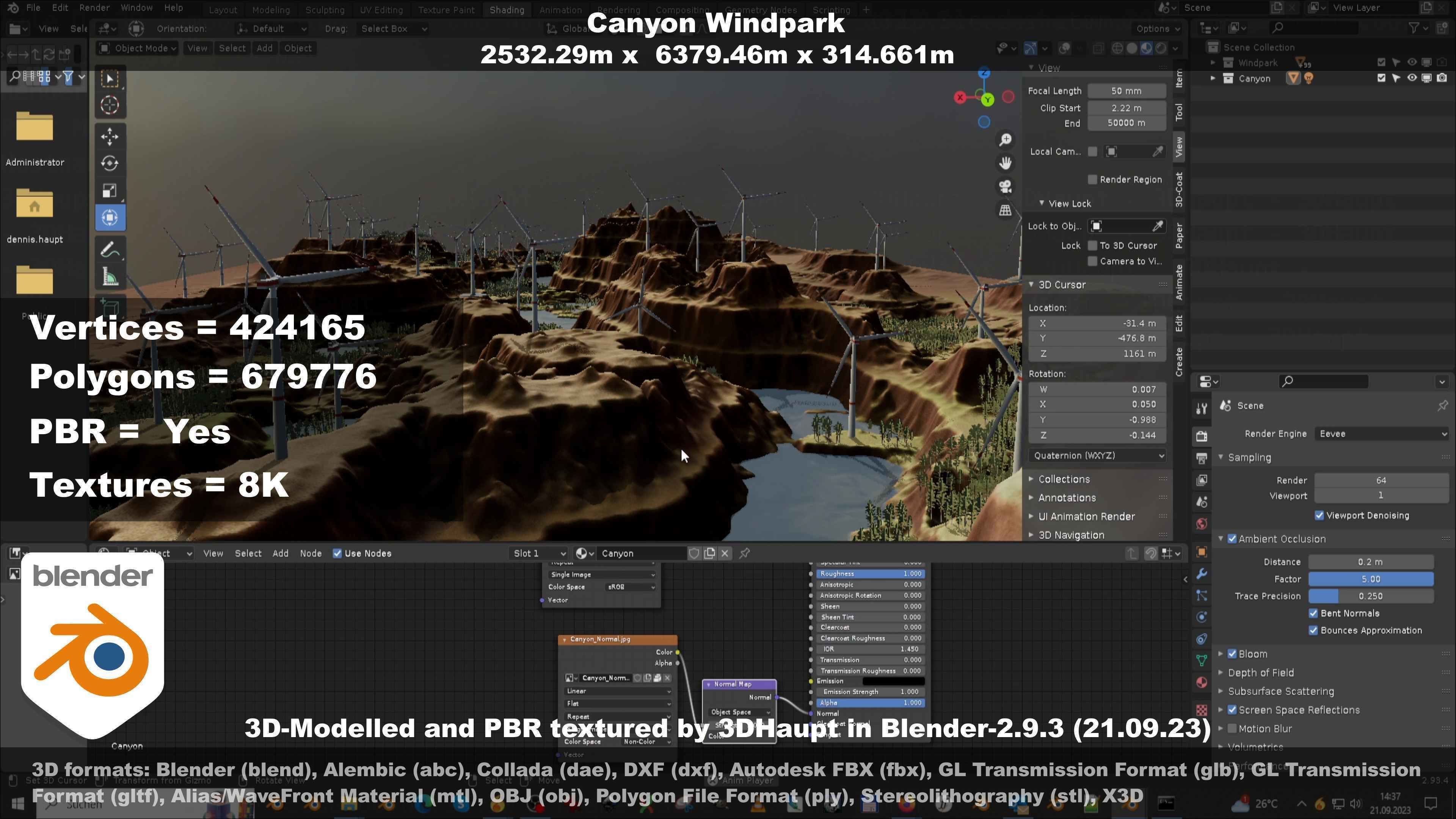 Canyon Windfarm Scene Low-poly 3D model_50