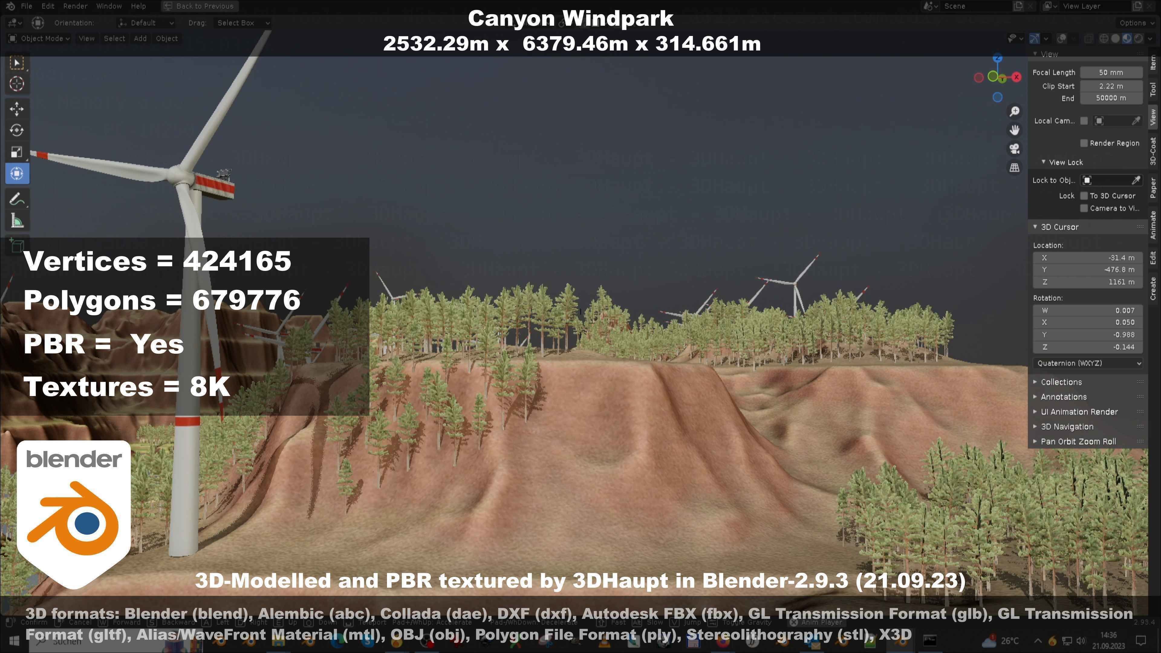 Canyon Windfarm Scene Low-poly 3D model_66