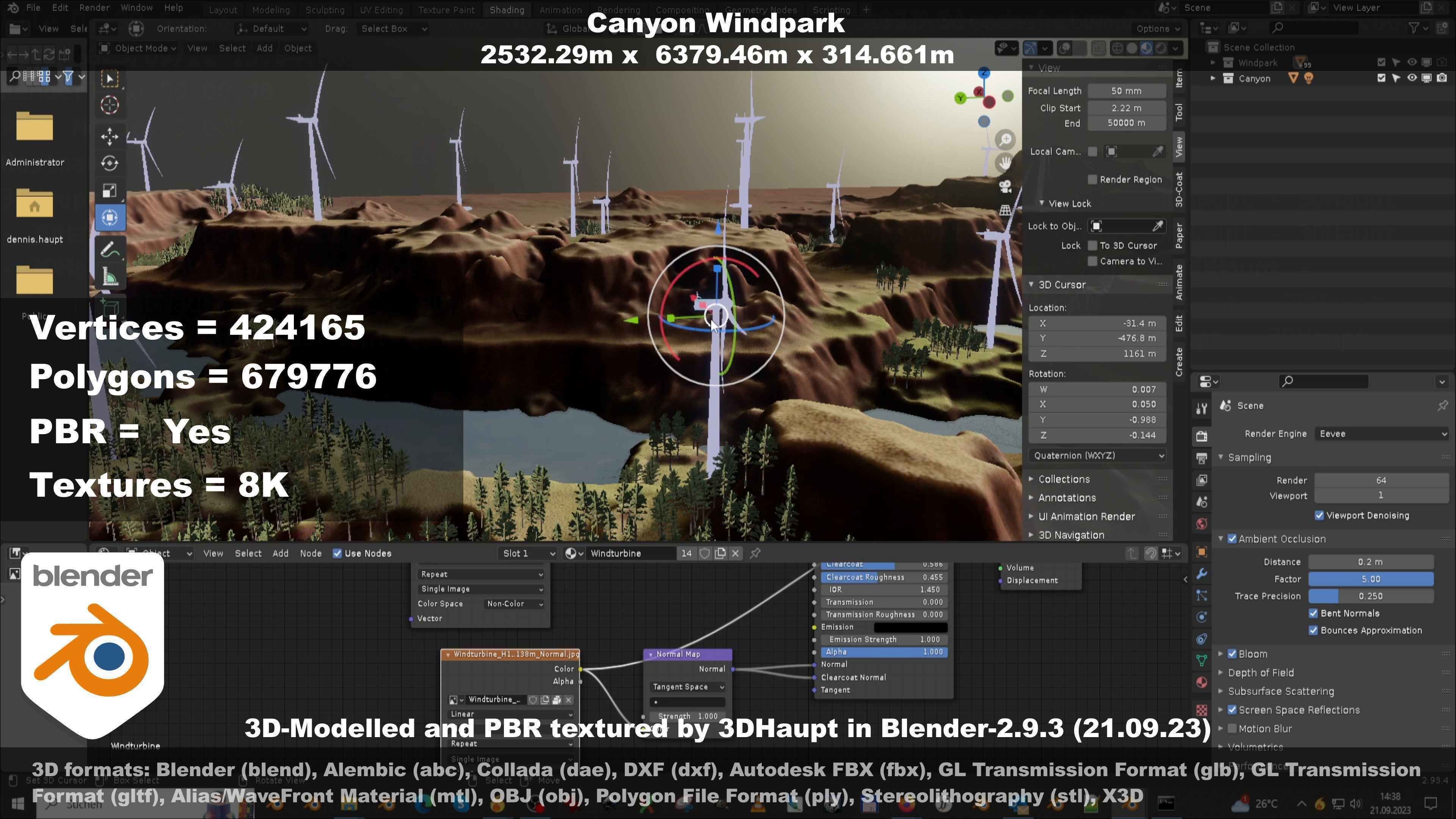 Canyon Windfarm Scene Low-poly 3D model_89