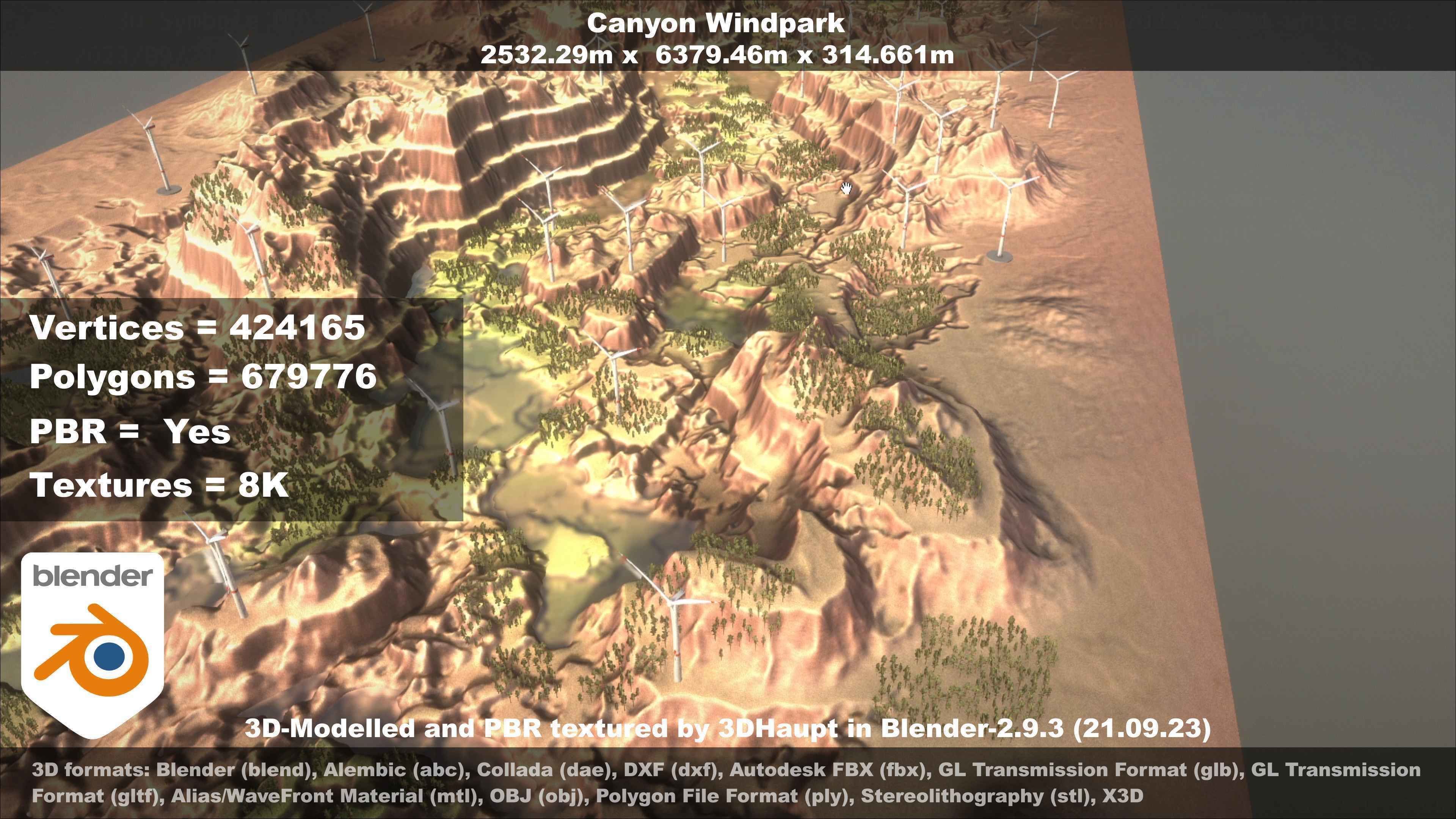 Canyon Windfarm Scene Low-poly 3D model_96