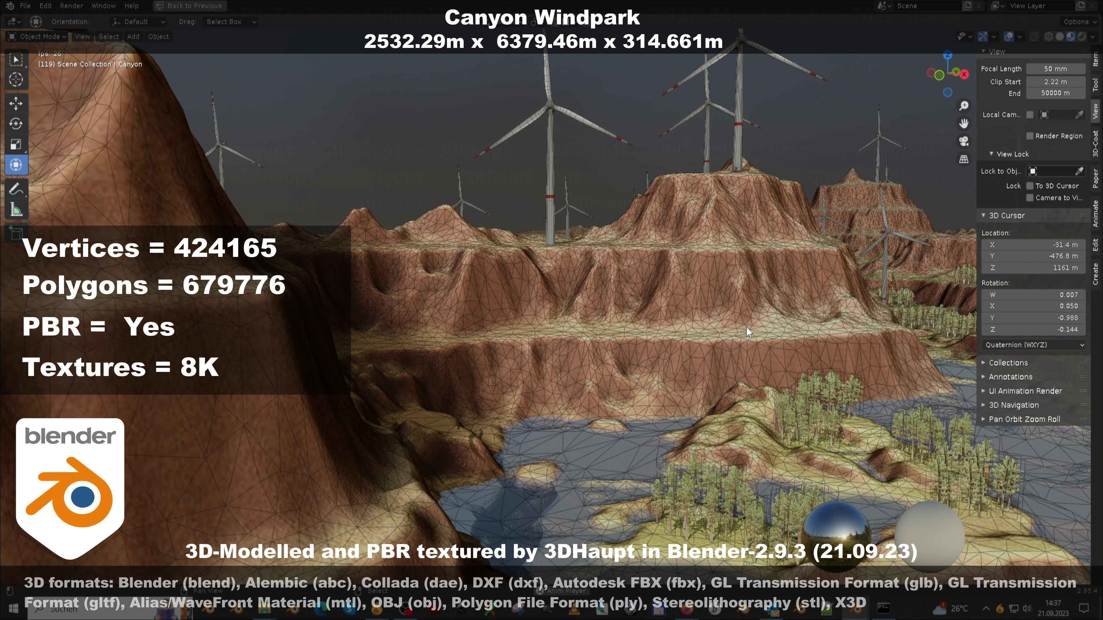 Canyon Windfarm Scene Low-poly 3D model_93