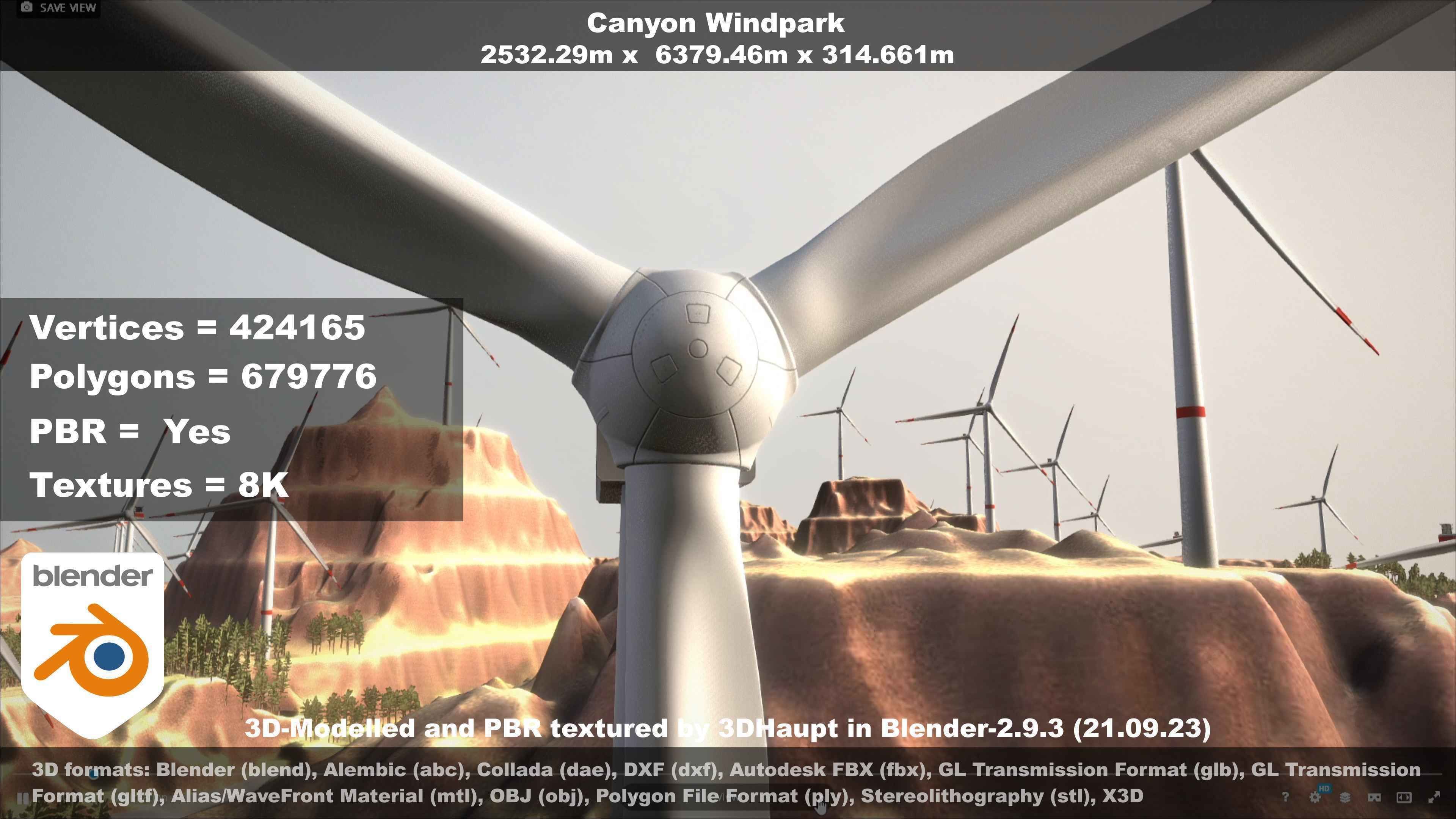 Canyon Windfarm Scene Low-poly 3D model_28