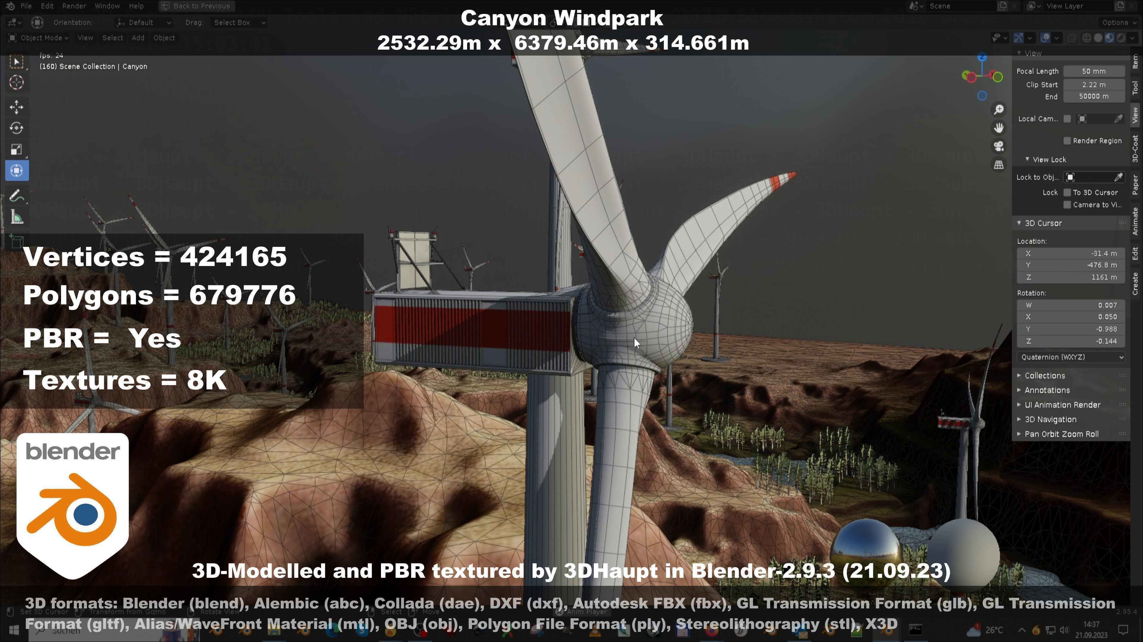 Canyon Windfarm Scene Low-poly 3D model_75