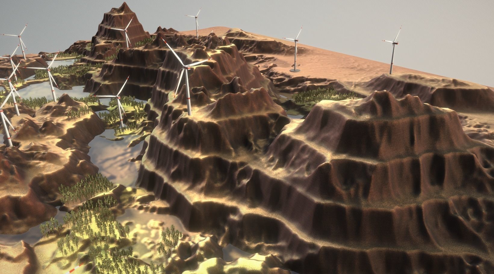 Canyon Windfarm Scene Low-poly 3D model_6