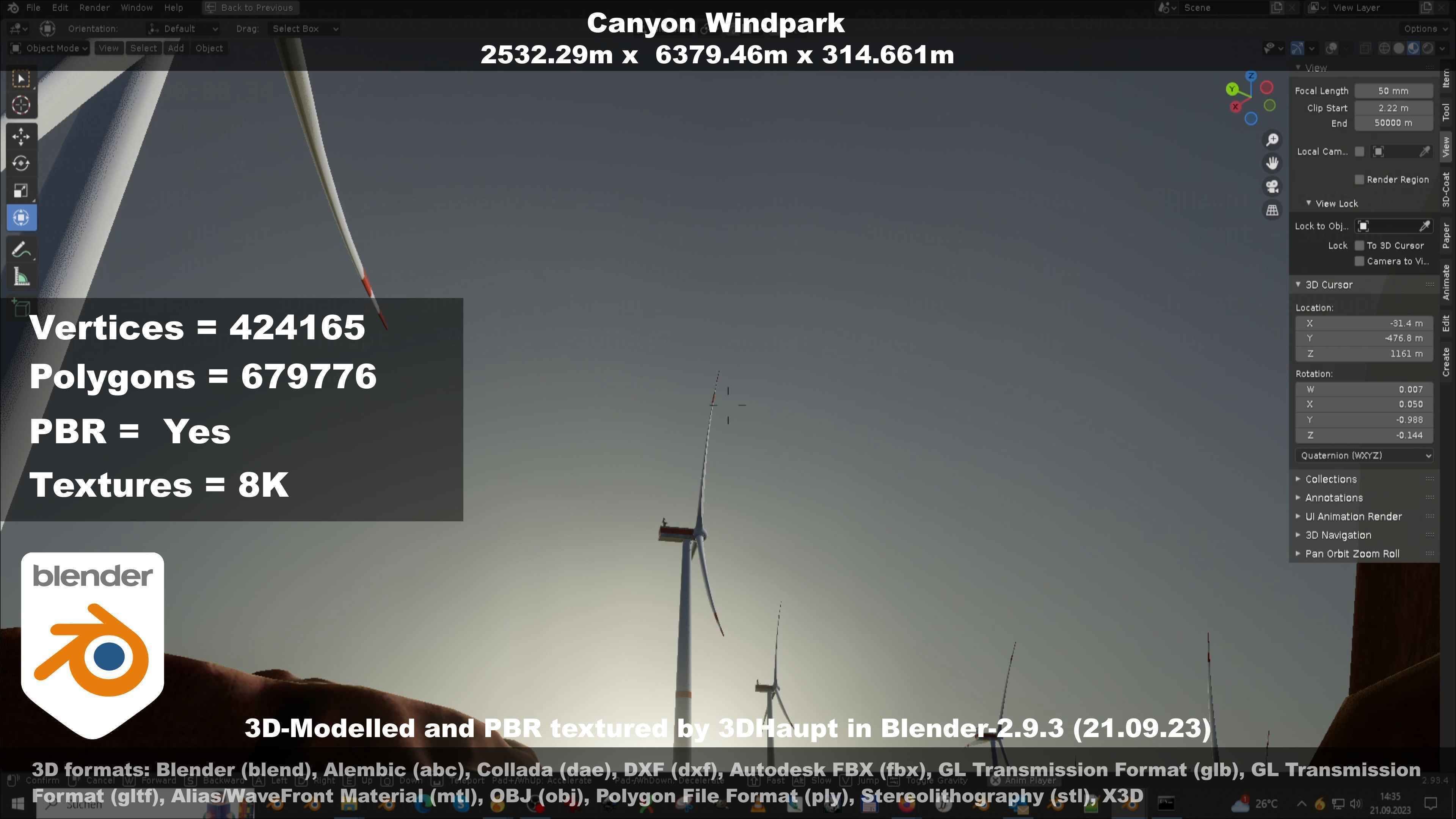 Canyon Windfarm Scene Low-poly 3D model_21
