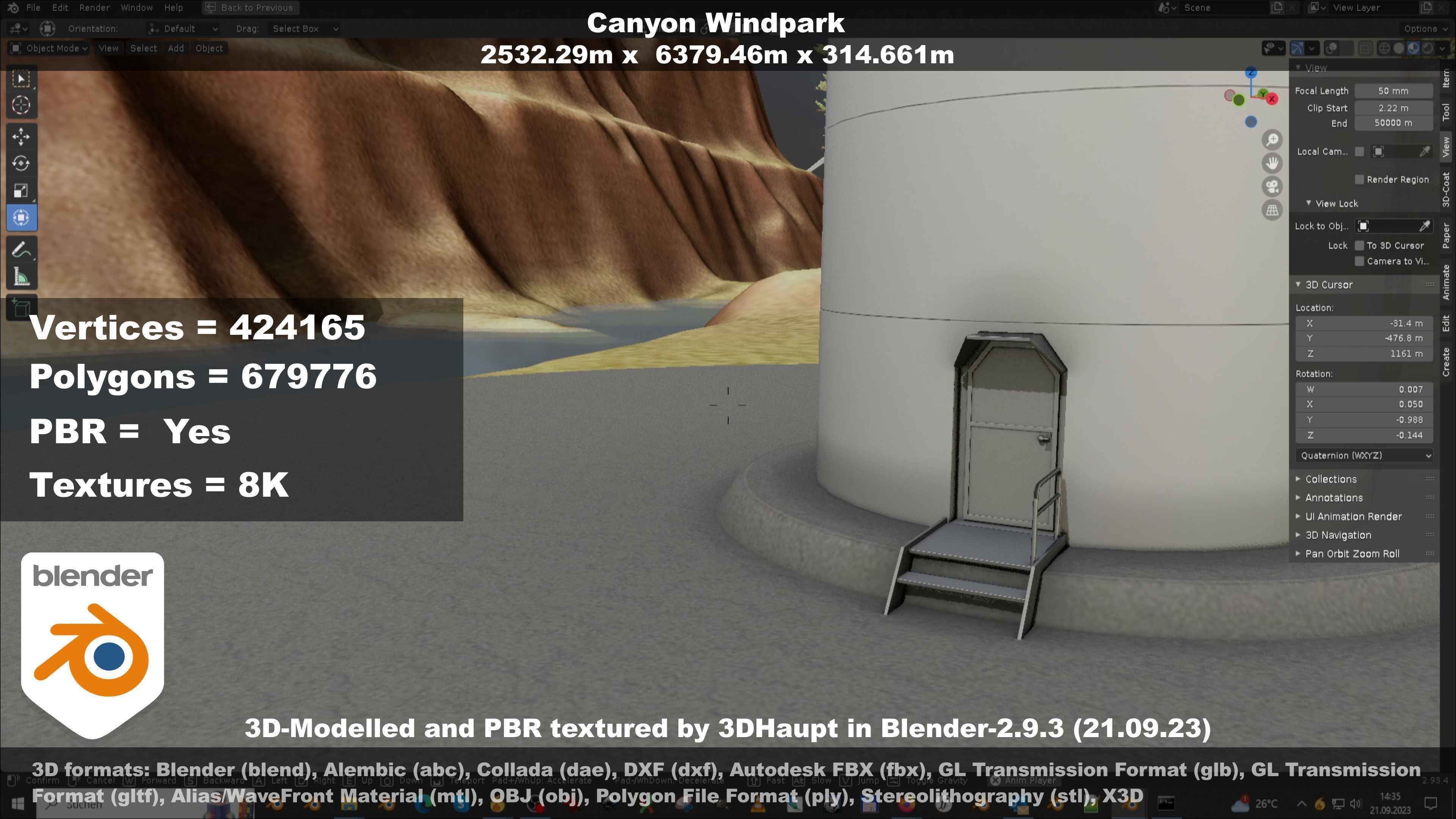 Canyon Windfarm Scene Low-poly 3D model_35