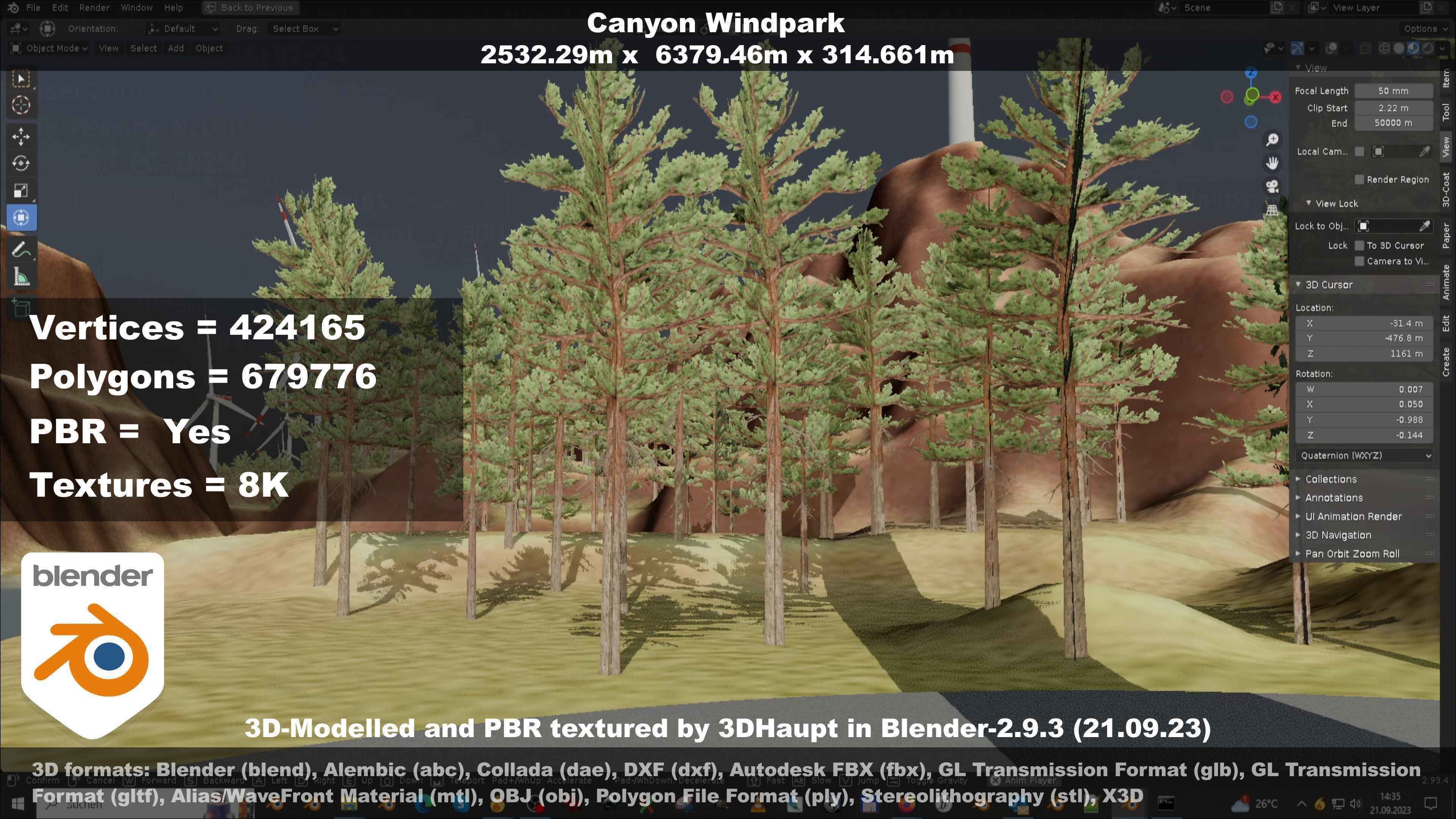 Canyon Windfarm Scene Low-poly 3D model_147