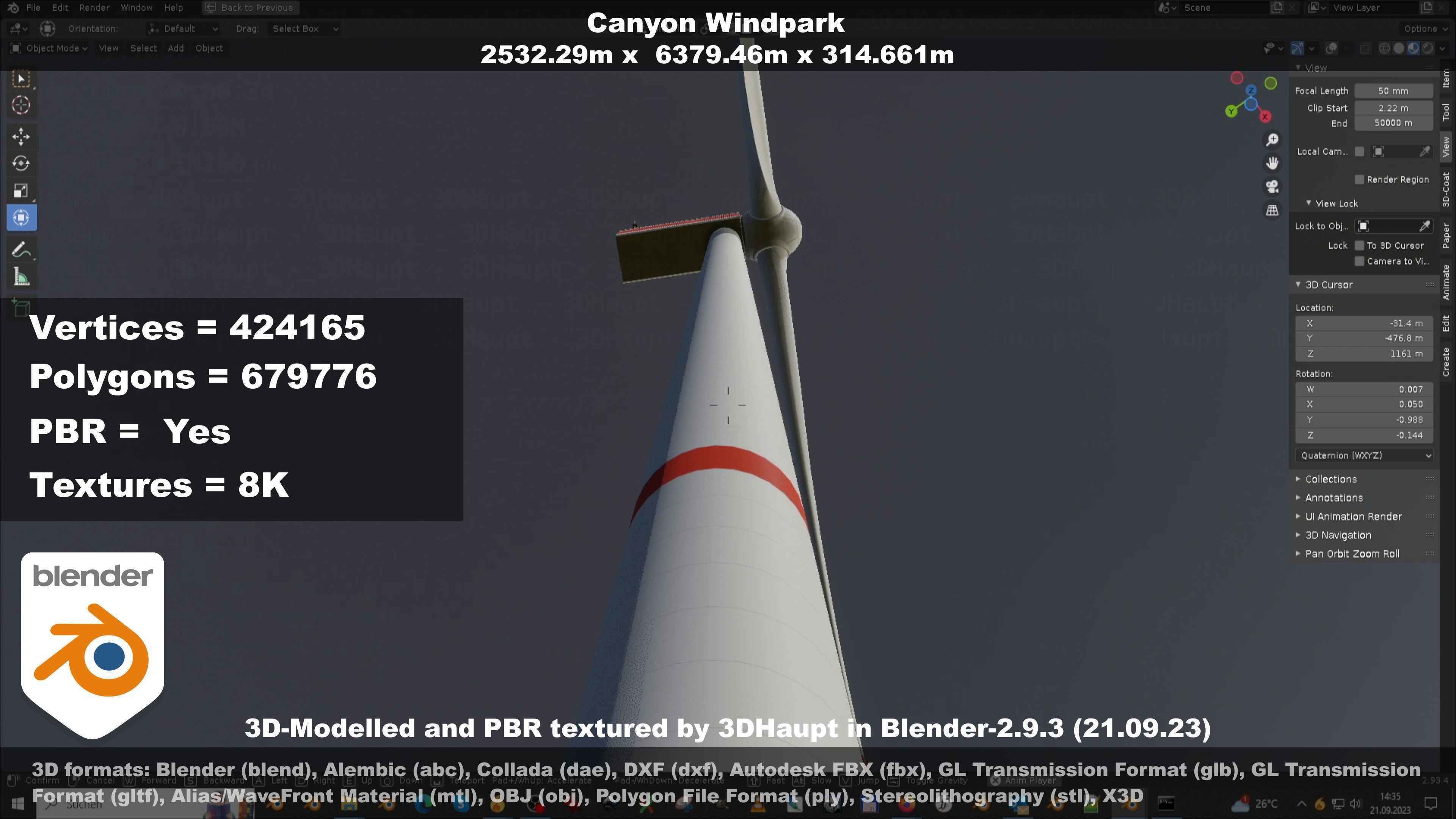 Canyon Windfarm Scene Low-poly 3D model_107
