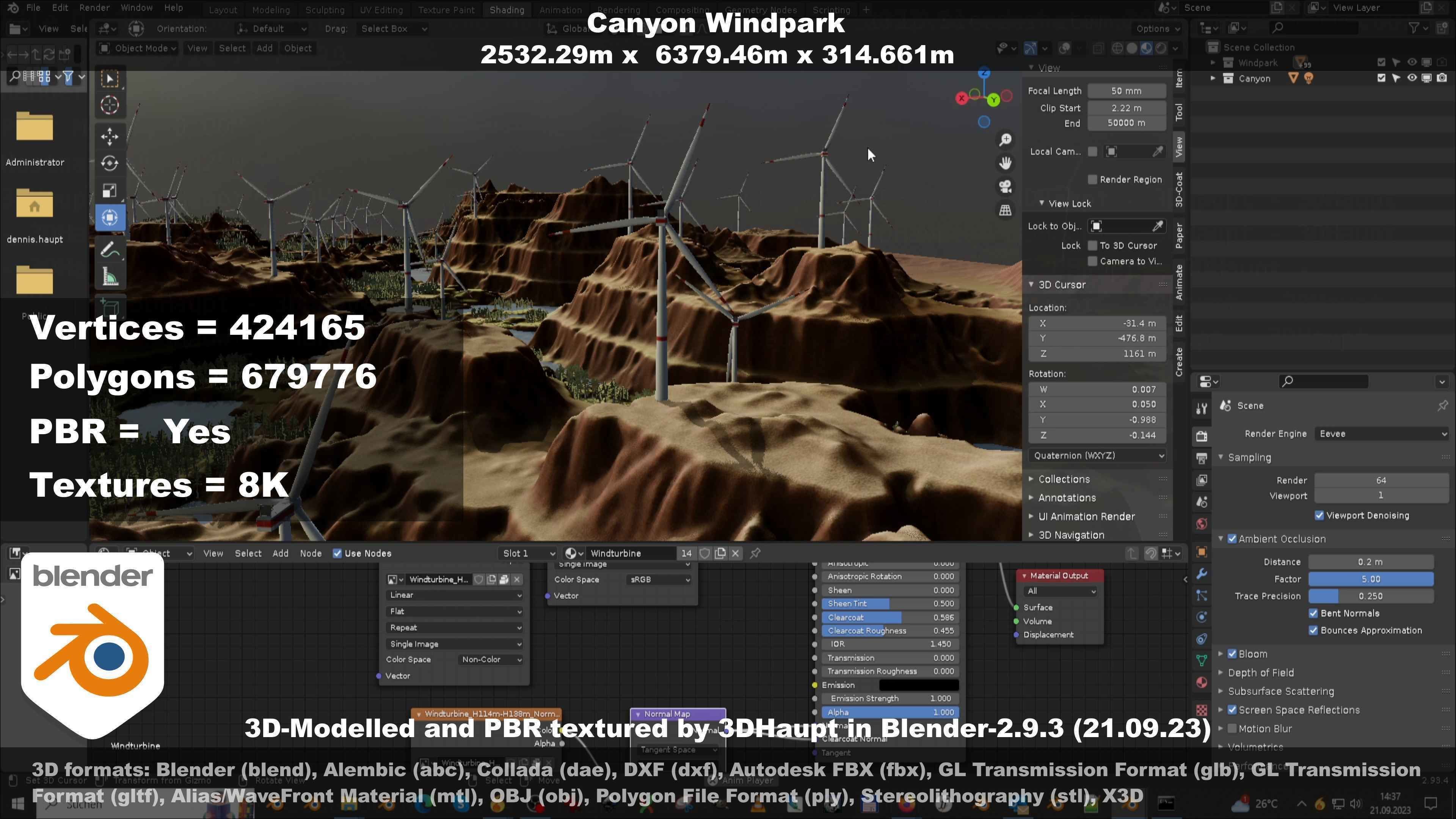 Canyon Windfarm Scene Low-poly 3D model_125