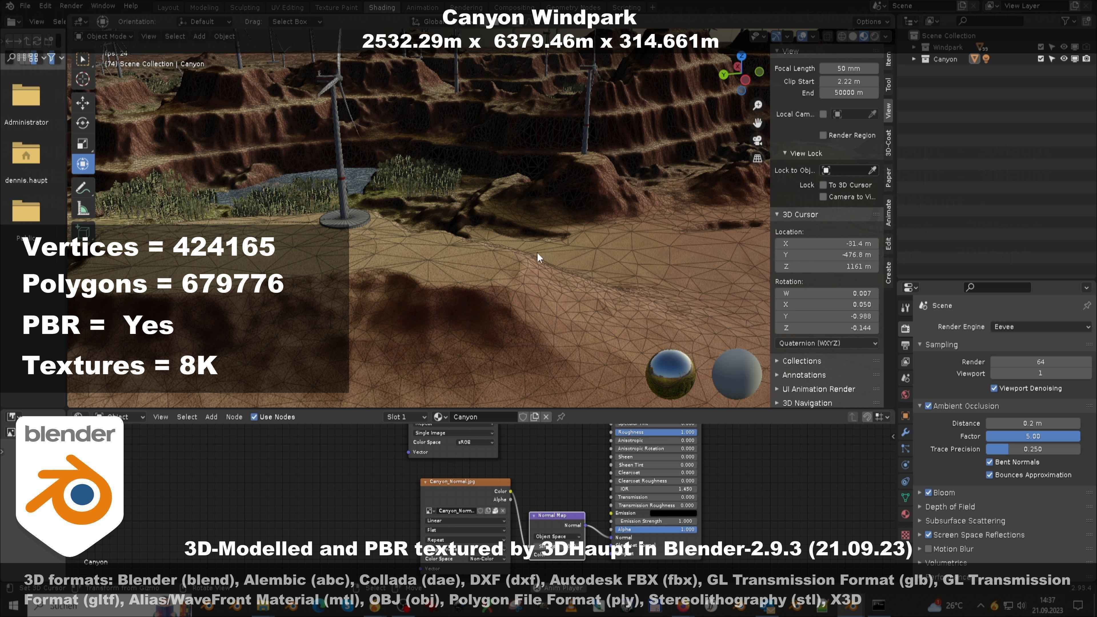 Canyon Windfarm Scene Low-poly 3D model_70