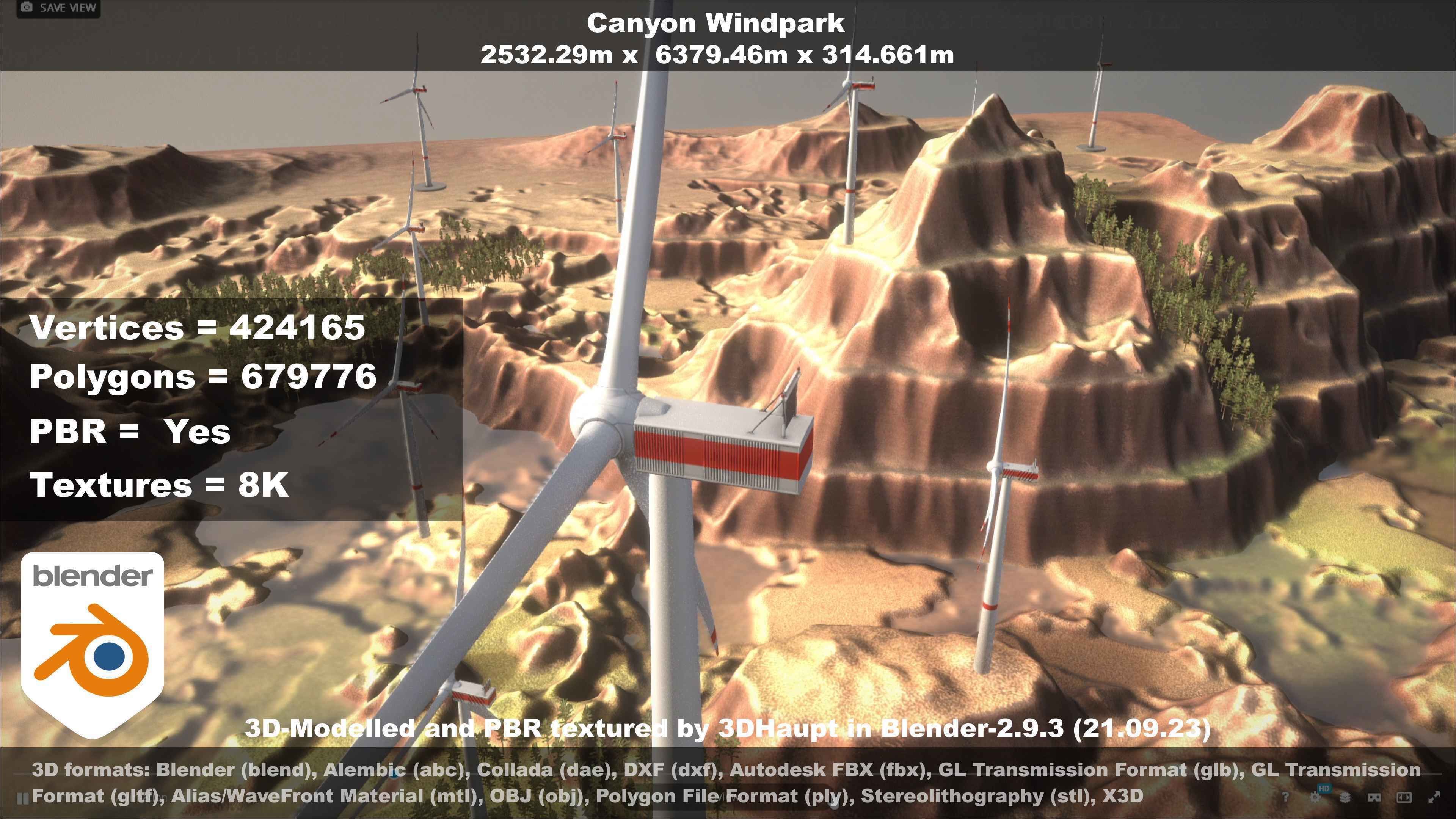 Canyon Windfarm Scene Low-poly 3D model_85