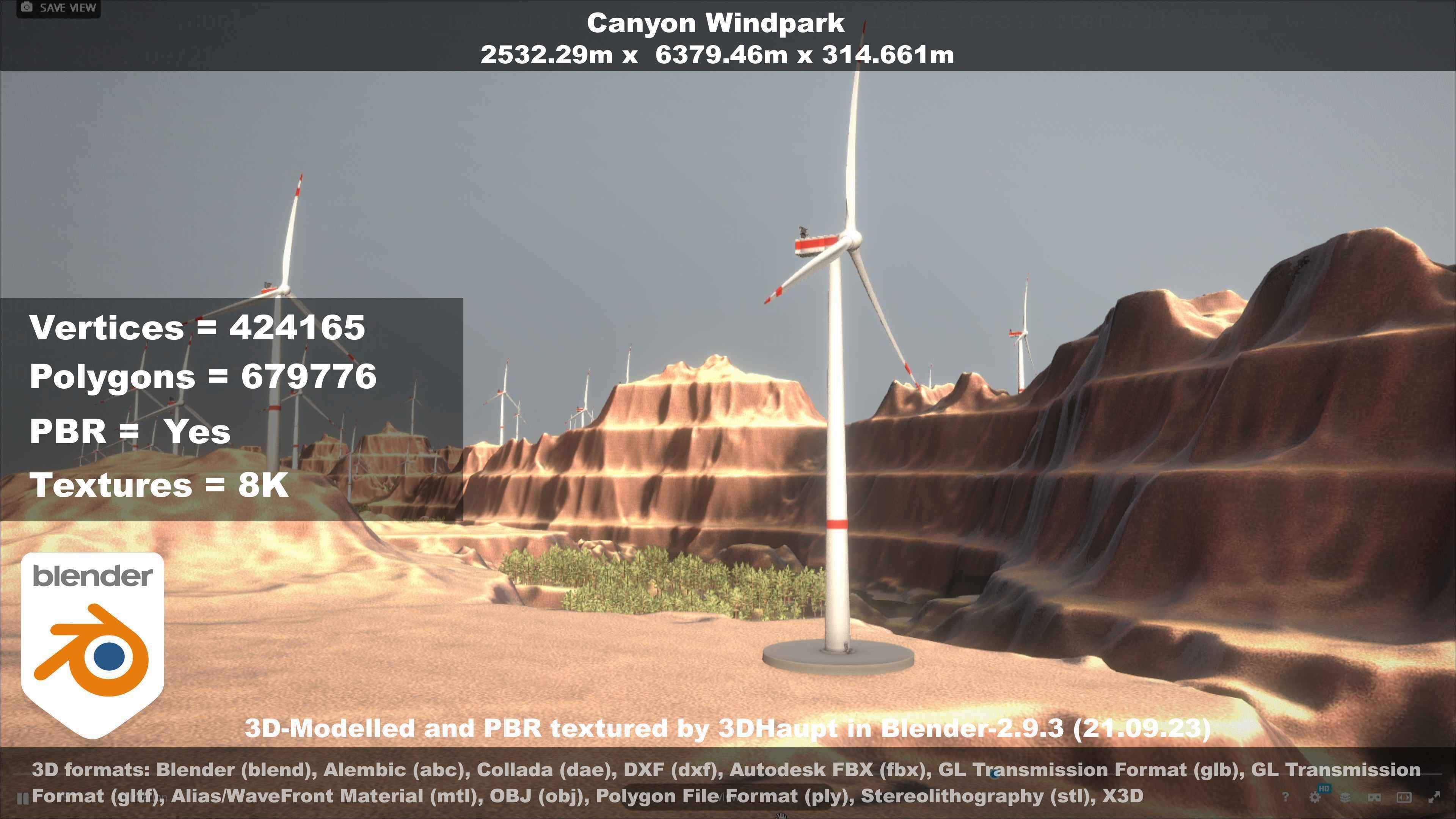 Canyon Windfarm Scene Low-poly 3D model_32