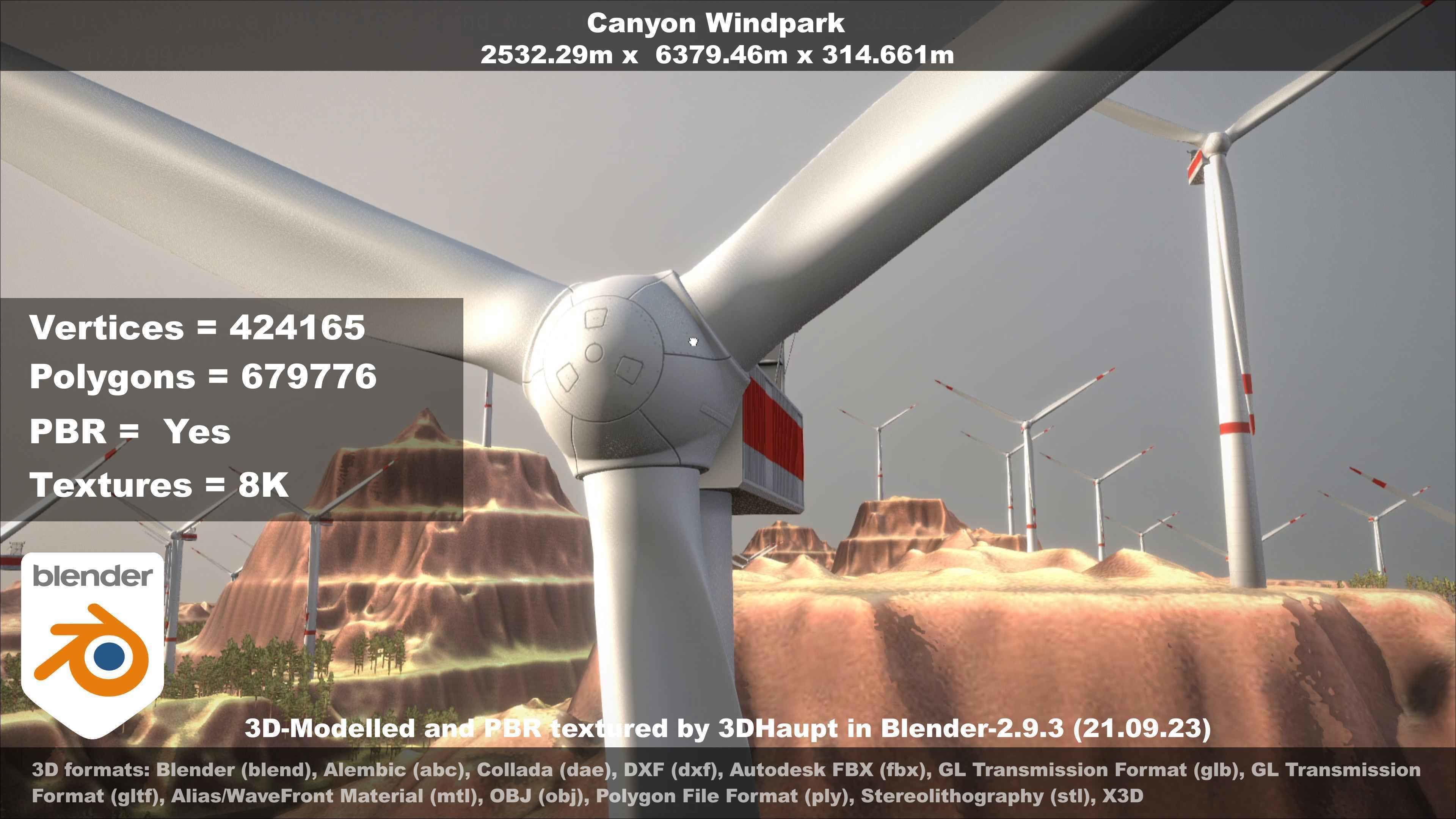 Canyon Windfarm Scene Low-poly 3D model_27