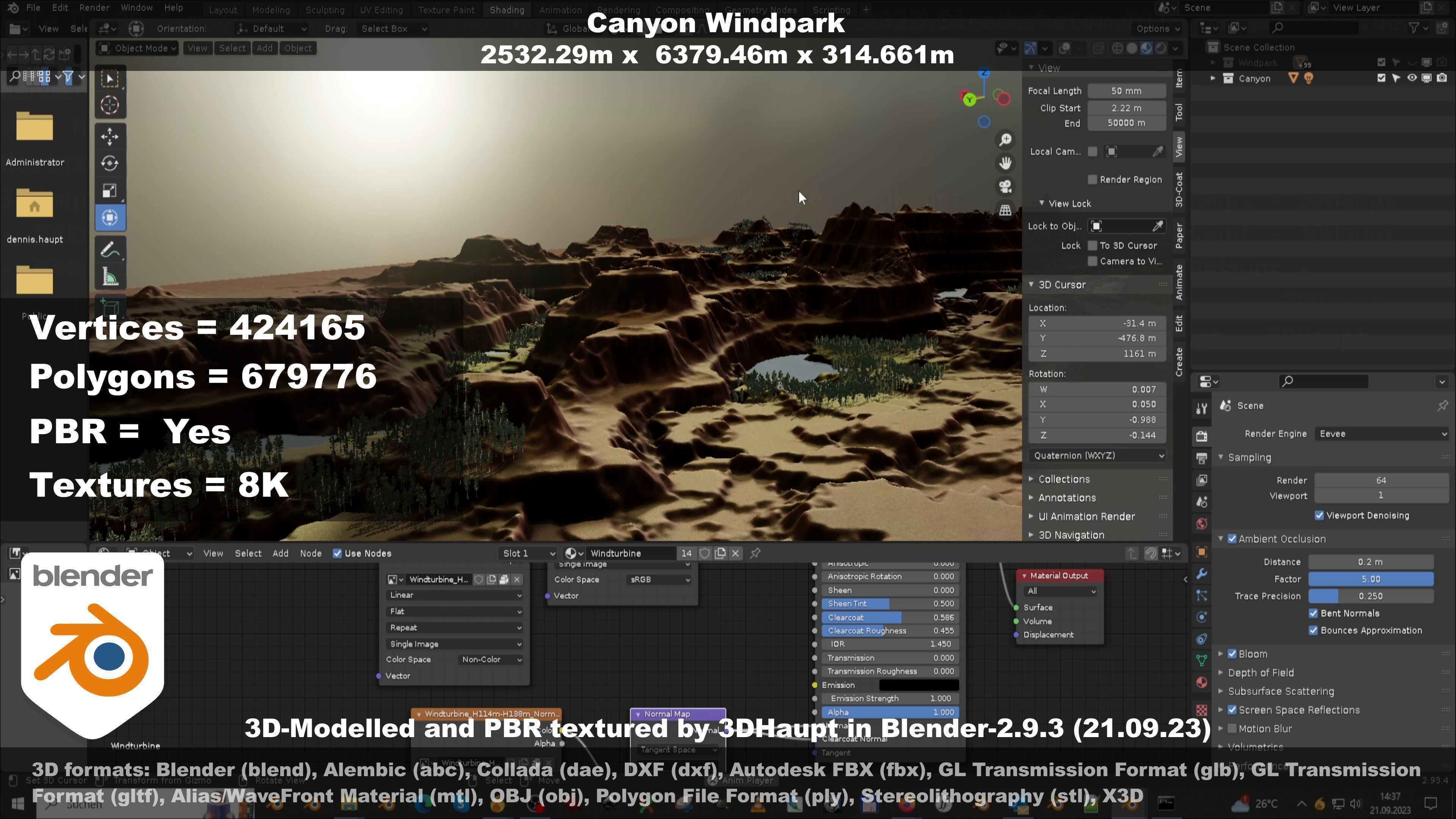Canyon Windfarm Scene Low-poly 3D model_123