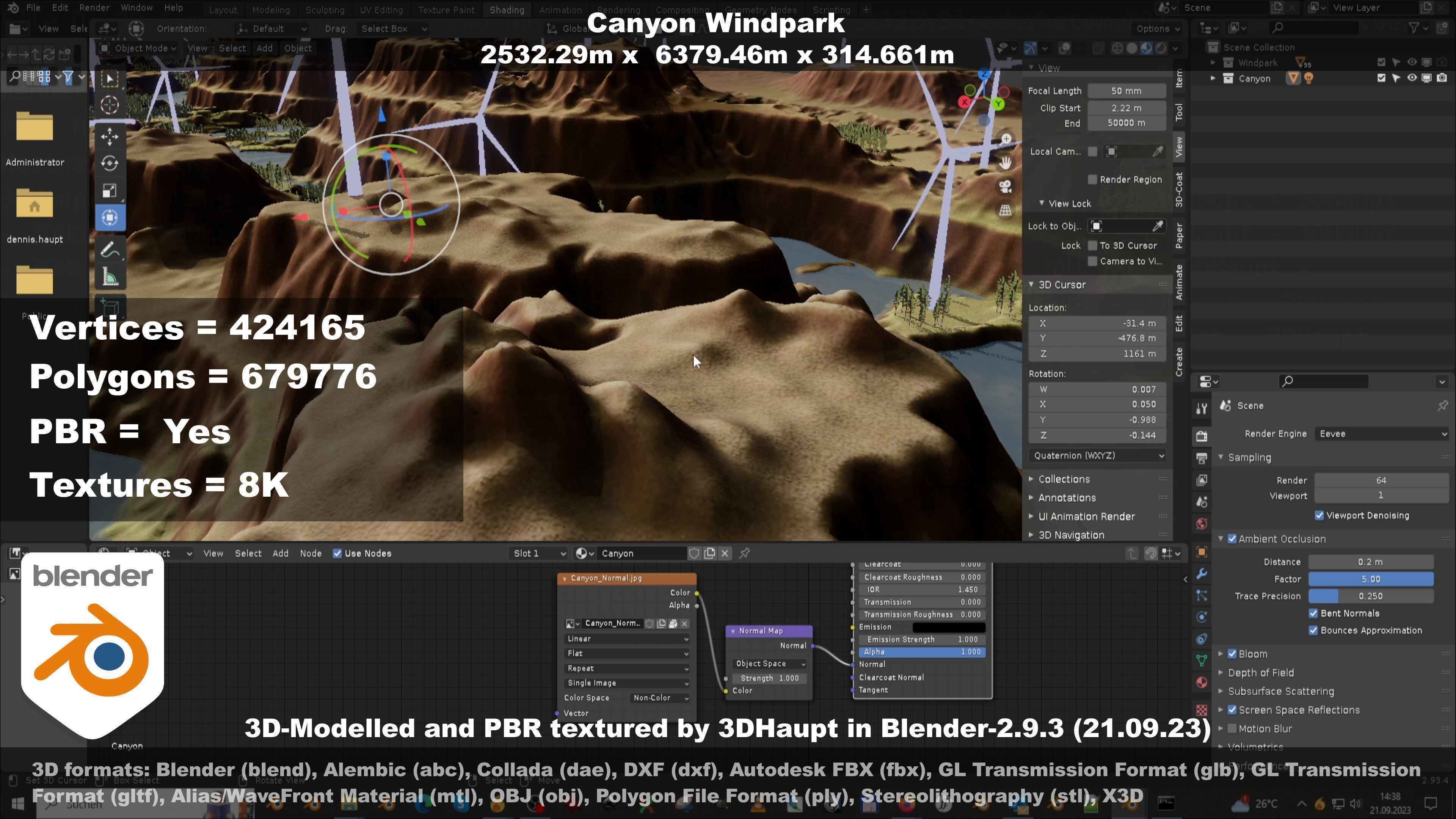 Canyon Windfarm Scene Low-poly 3D model_139