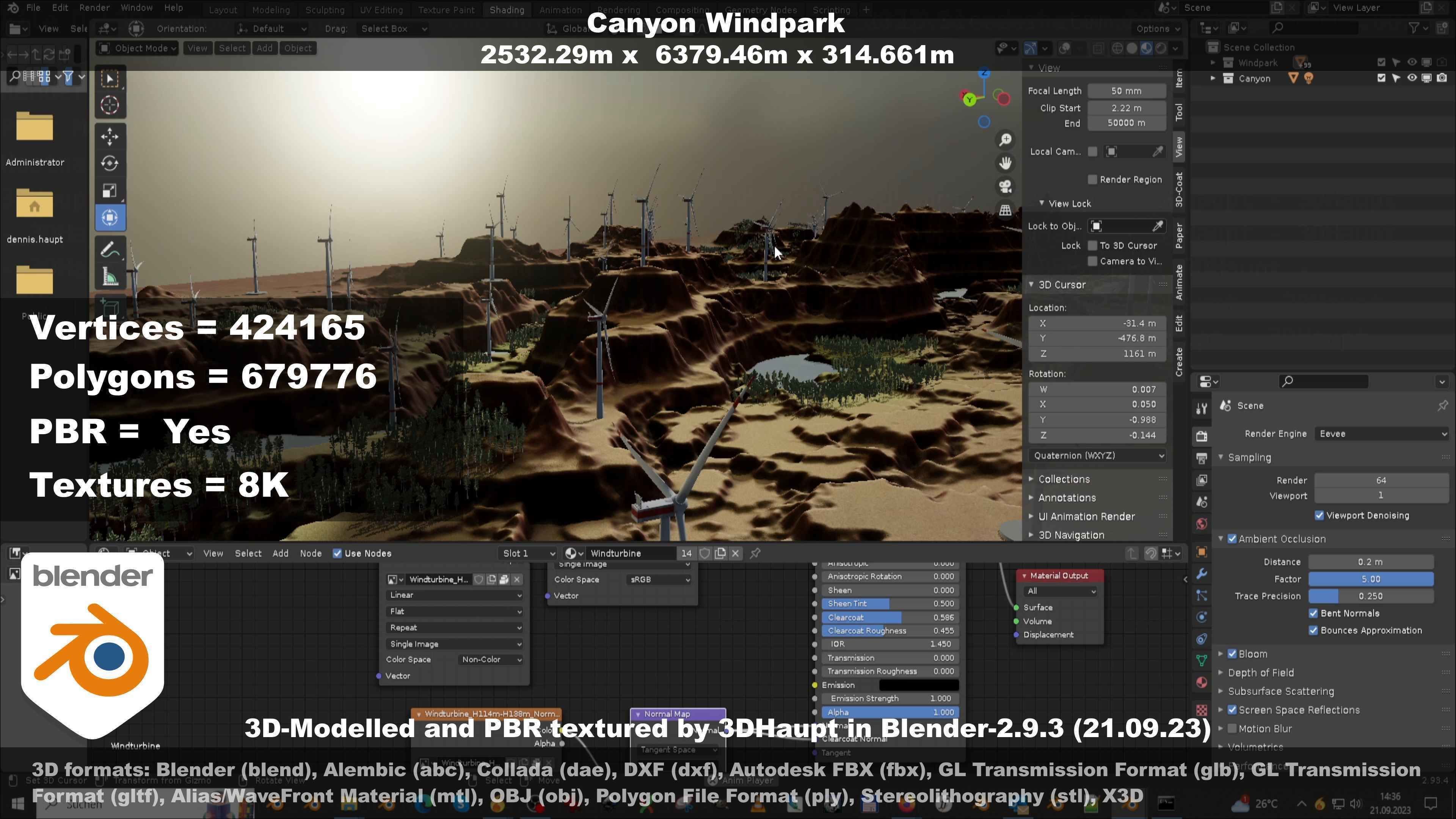 Canyon Windfarm Scene Low-poly 3D model_68