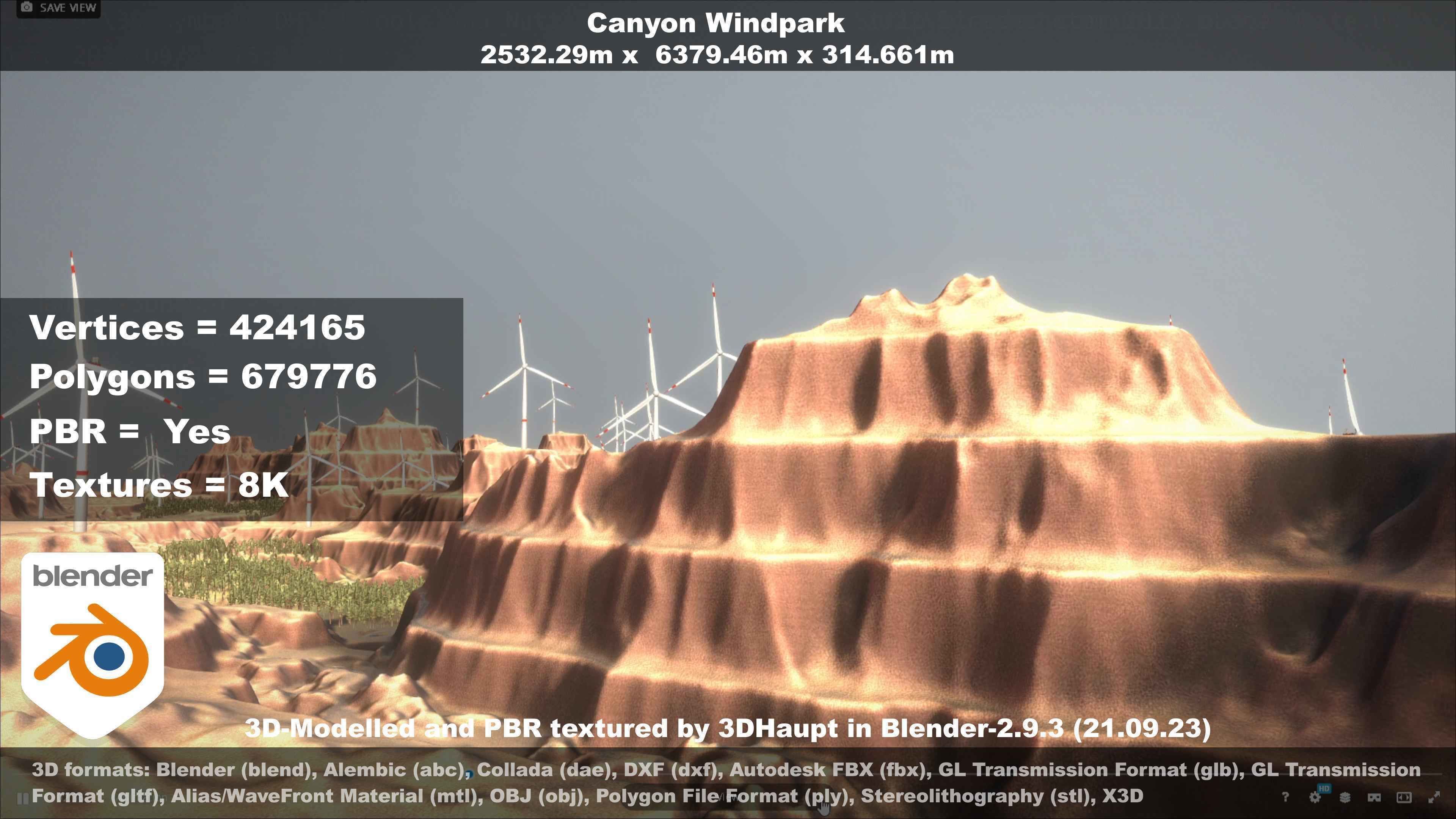 Canyon Windfarm Scene Low-poly 3D model_59