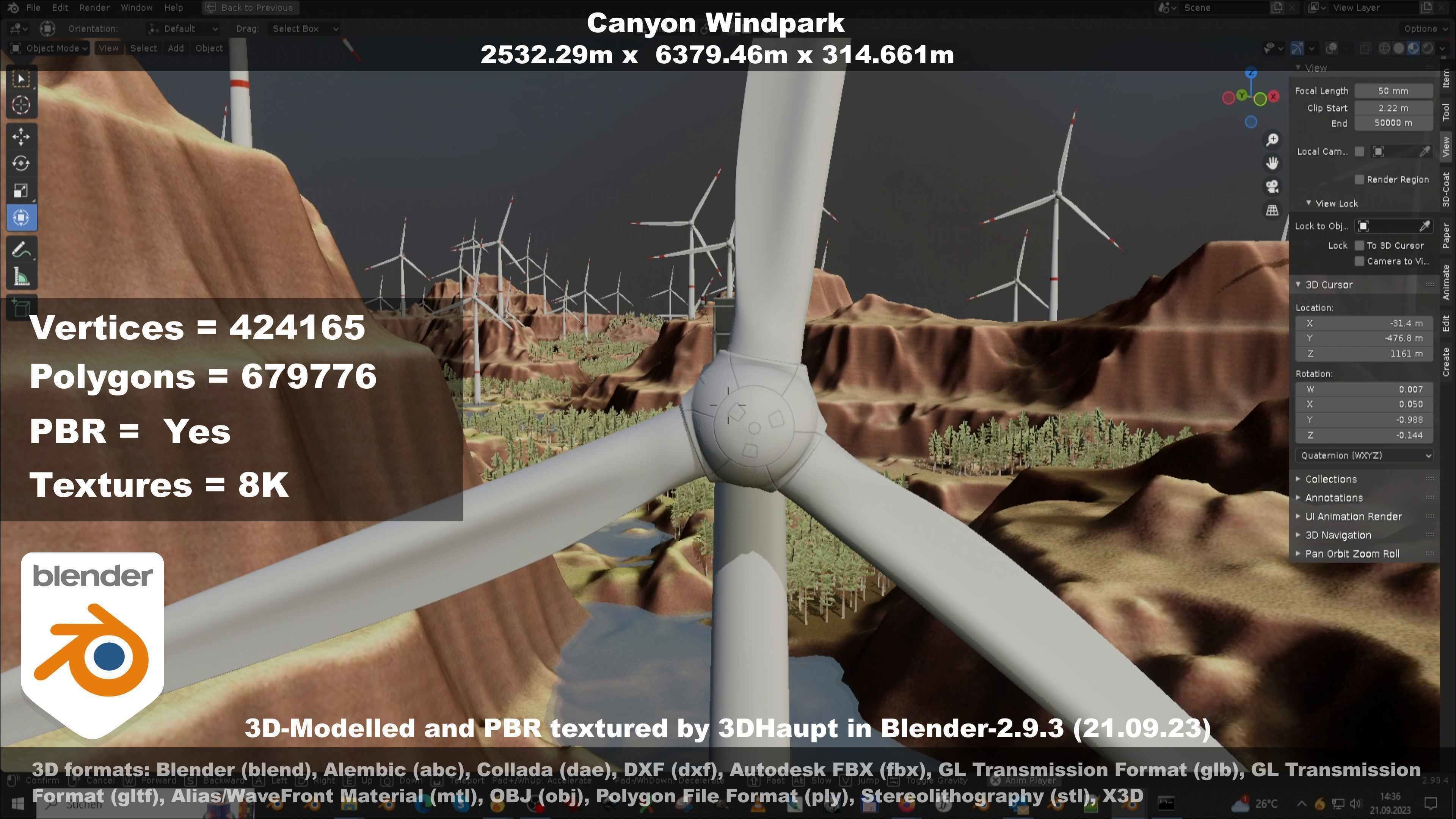 Canyon Windfarm Scene Low-poly 3D model_44