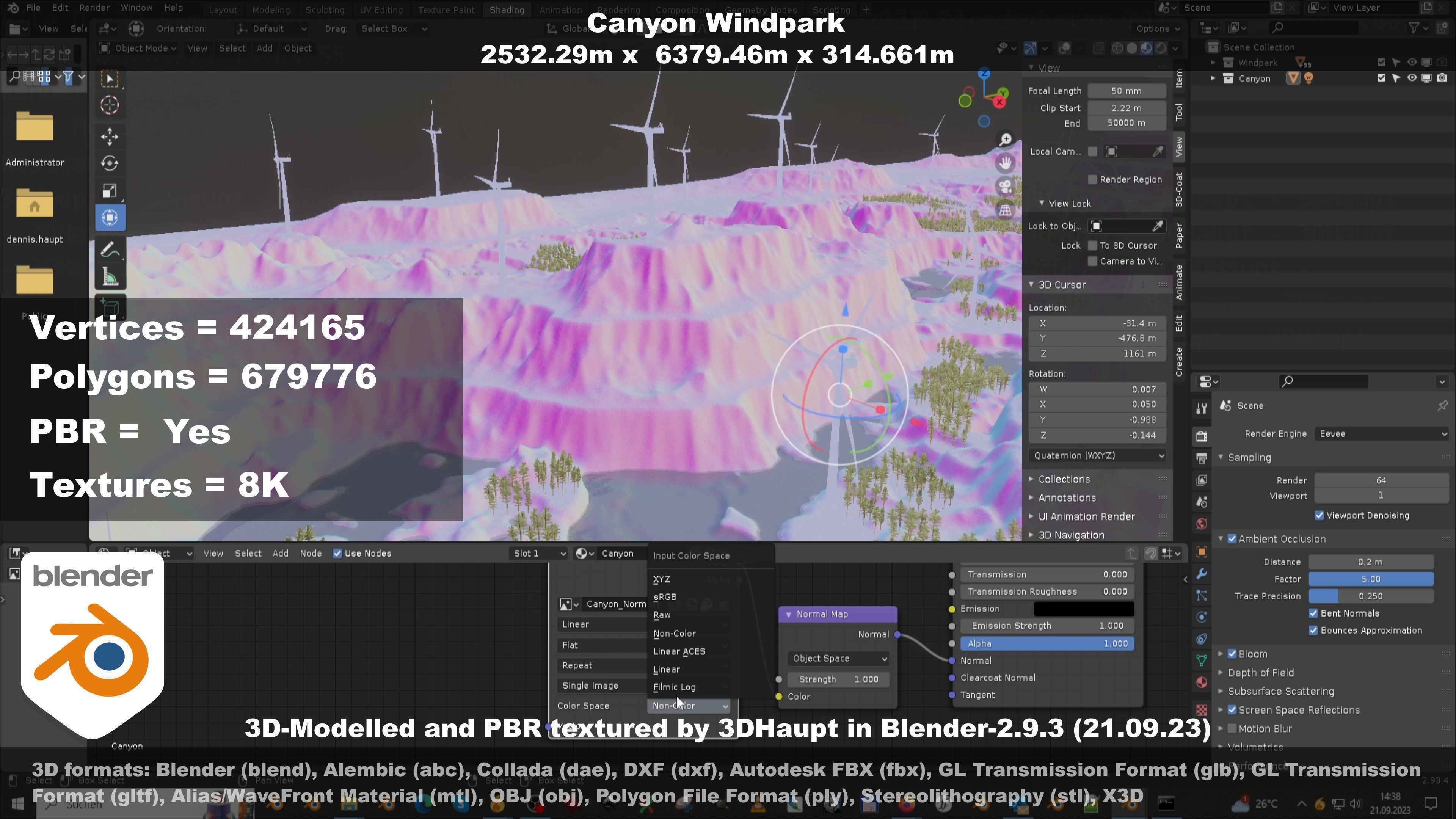 Canyon Windfarm Scene Low-poly 3D model_119