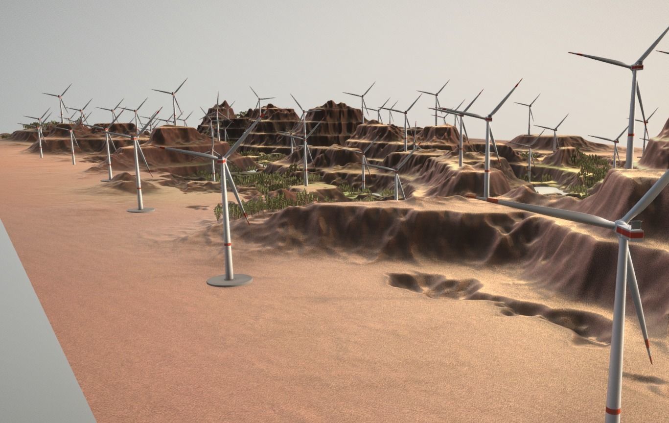 Canyon Windfarm Scene Low-poly 3D model_12