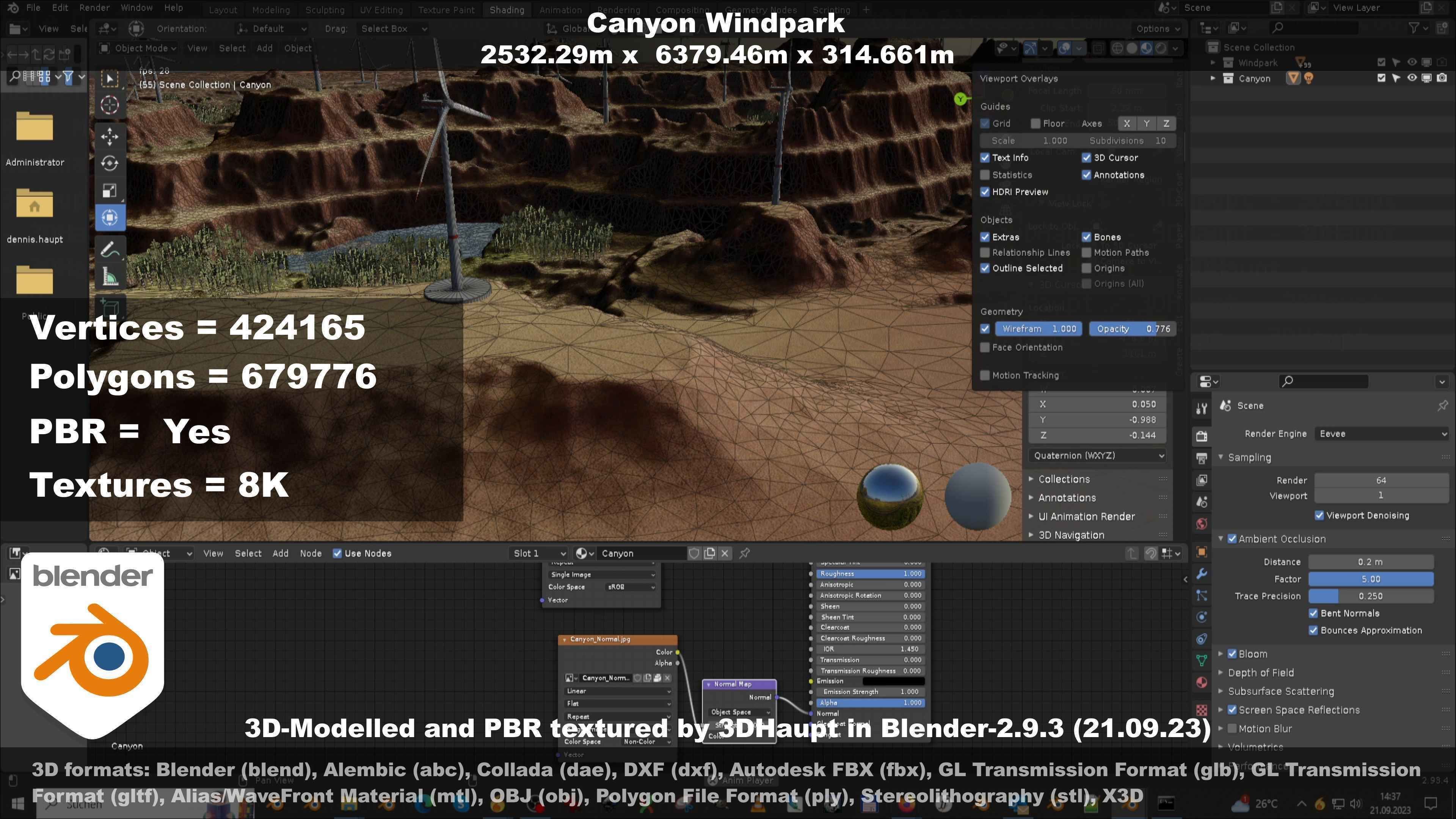 Canyon Windfarm Scene Low-poly 3D model_145