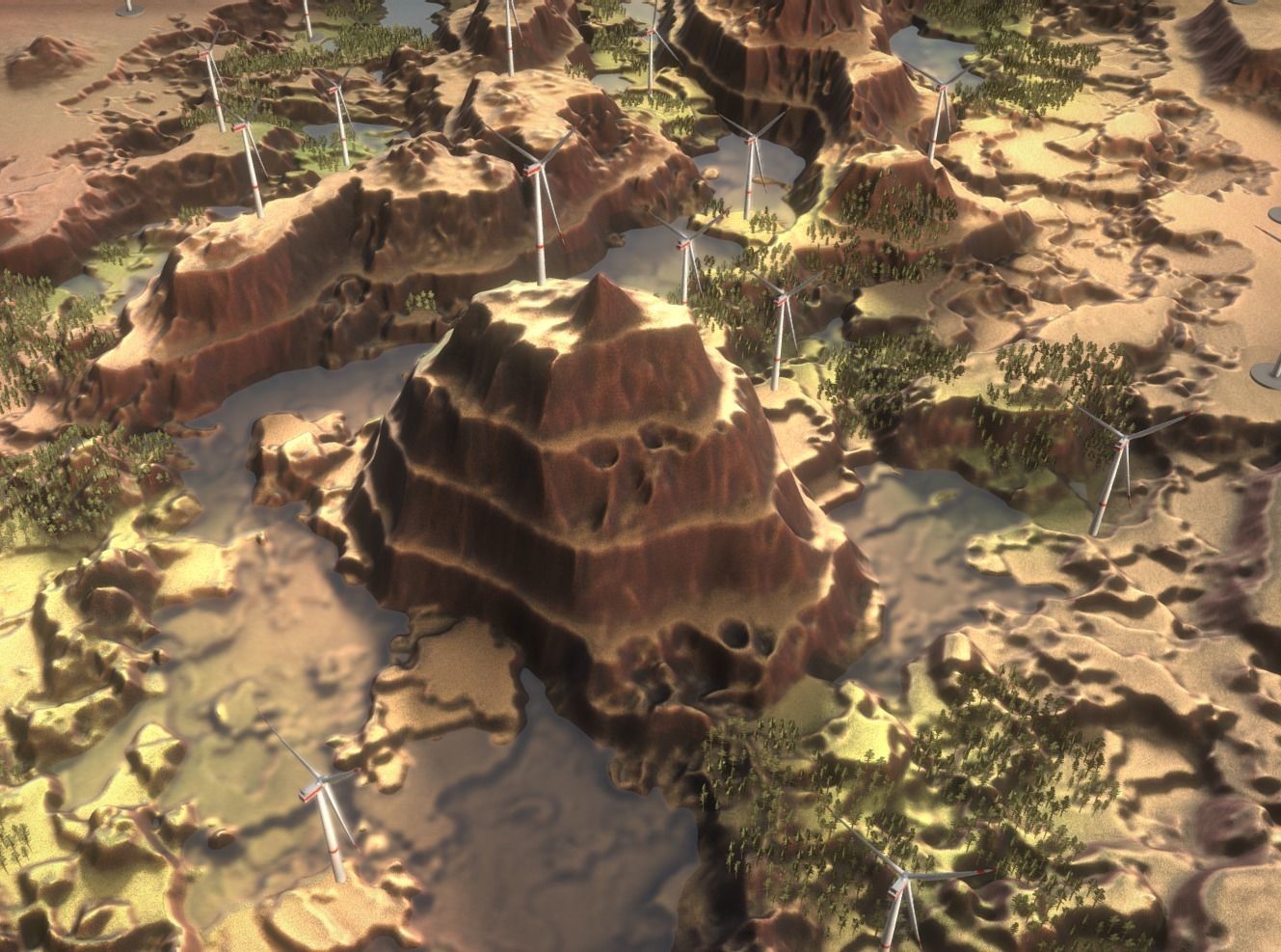 Canyon Windfarm Scene Low-poly 3D model_4