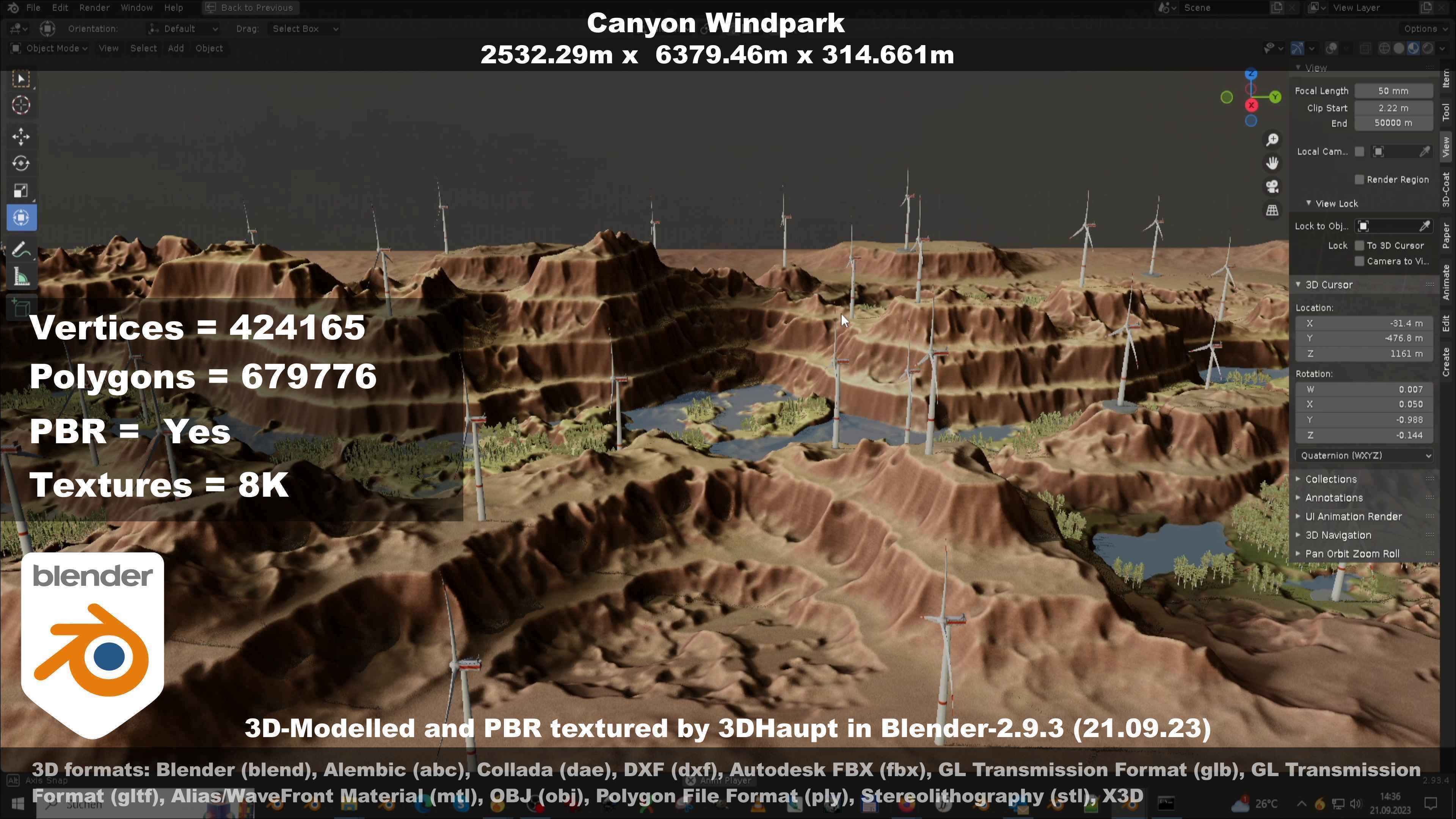 Canyon Windfarm Scene Low-poly 3D model_34