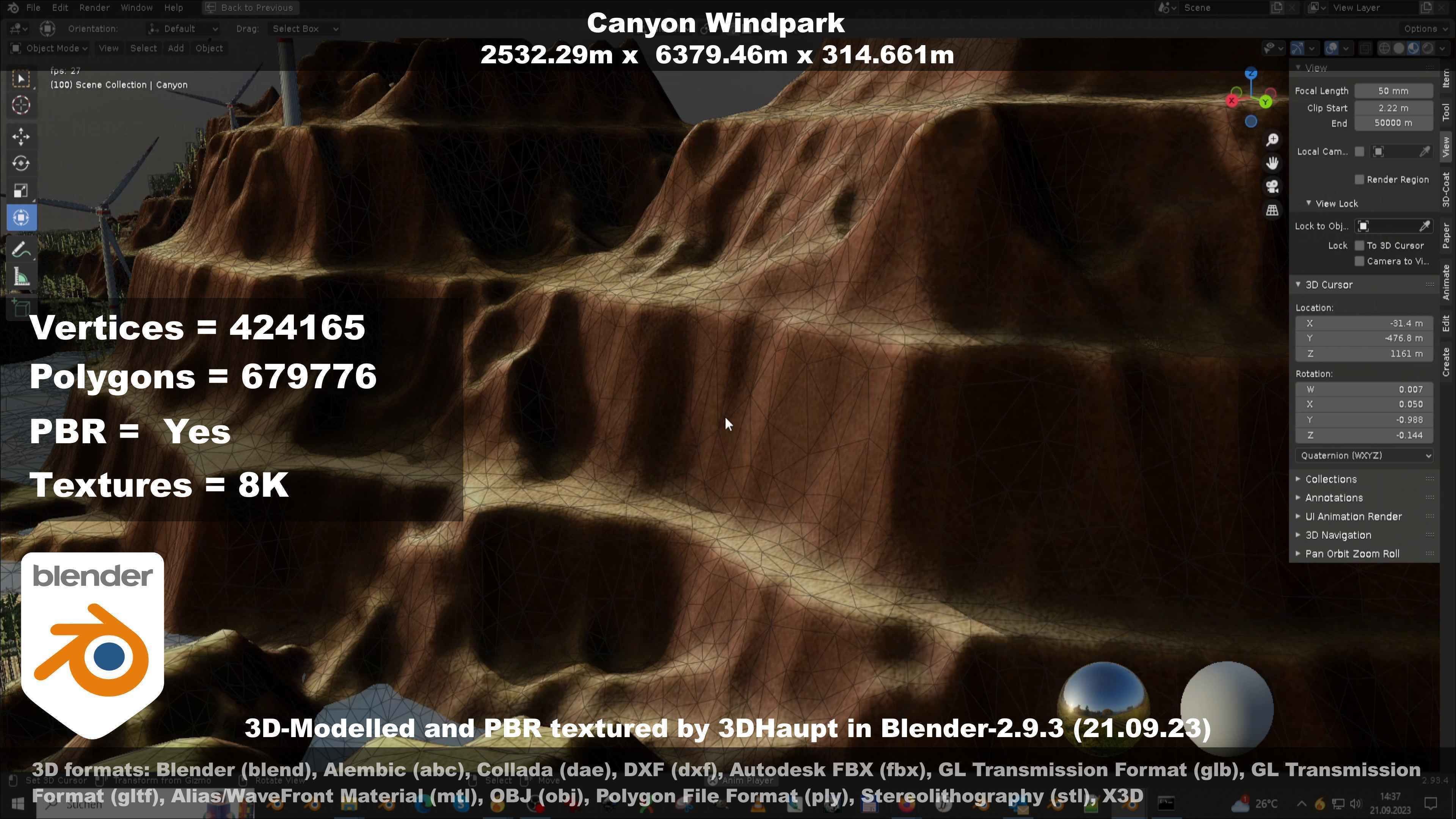 Canyon Windfarm Scene Low-poly 3D model_55