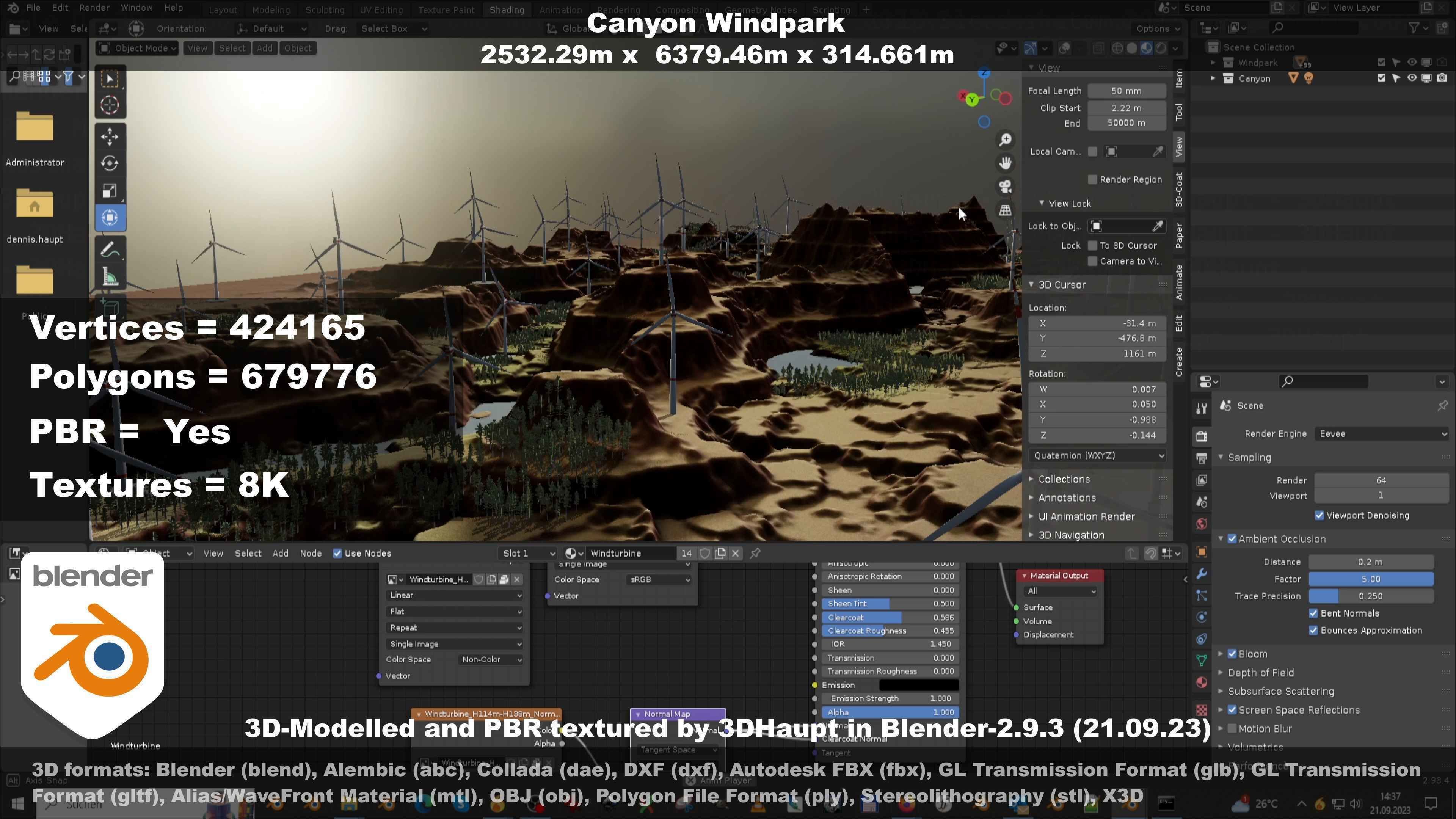 Canyon Windfarm Scene Low-poly 3D model_67