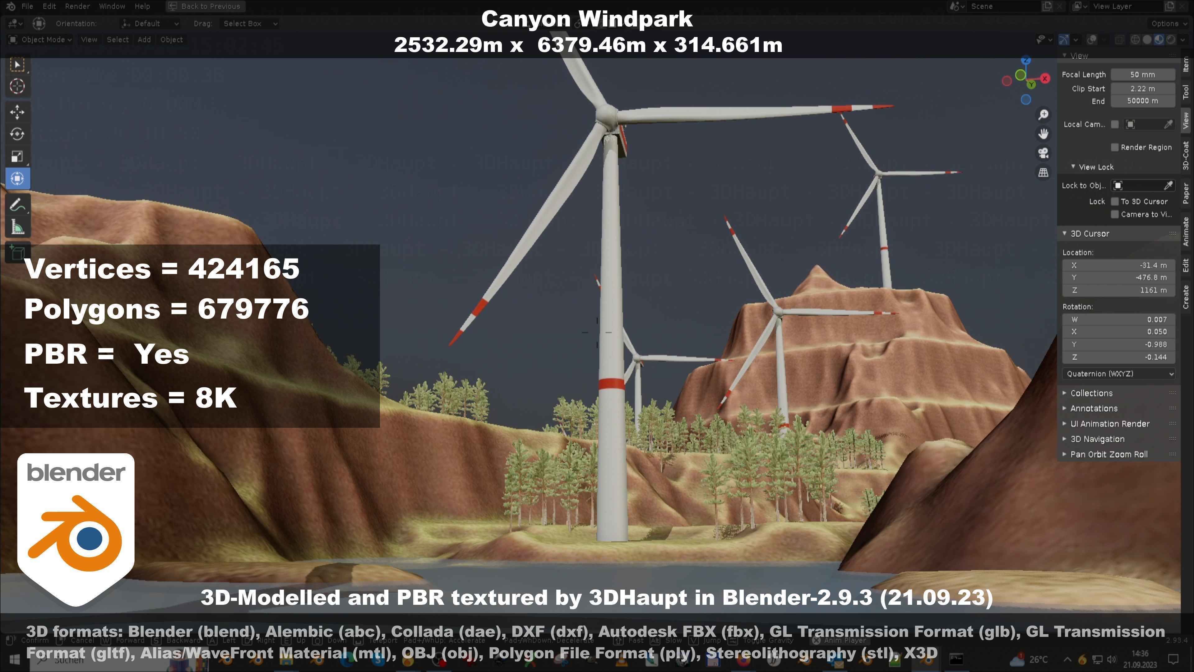 Canyon Windfarm Scene Low-poly 3D model_128