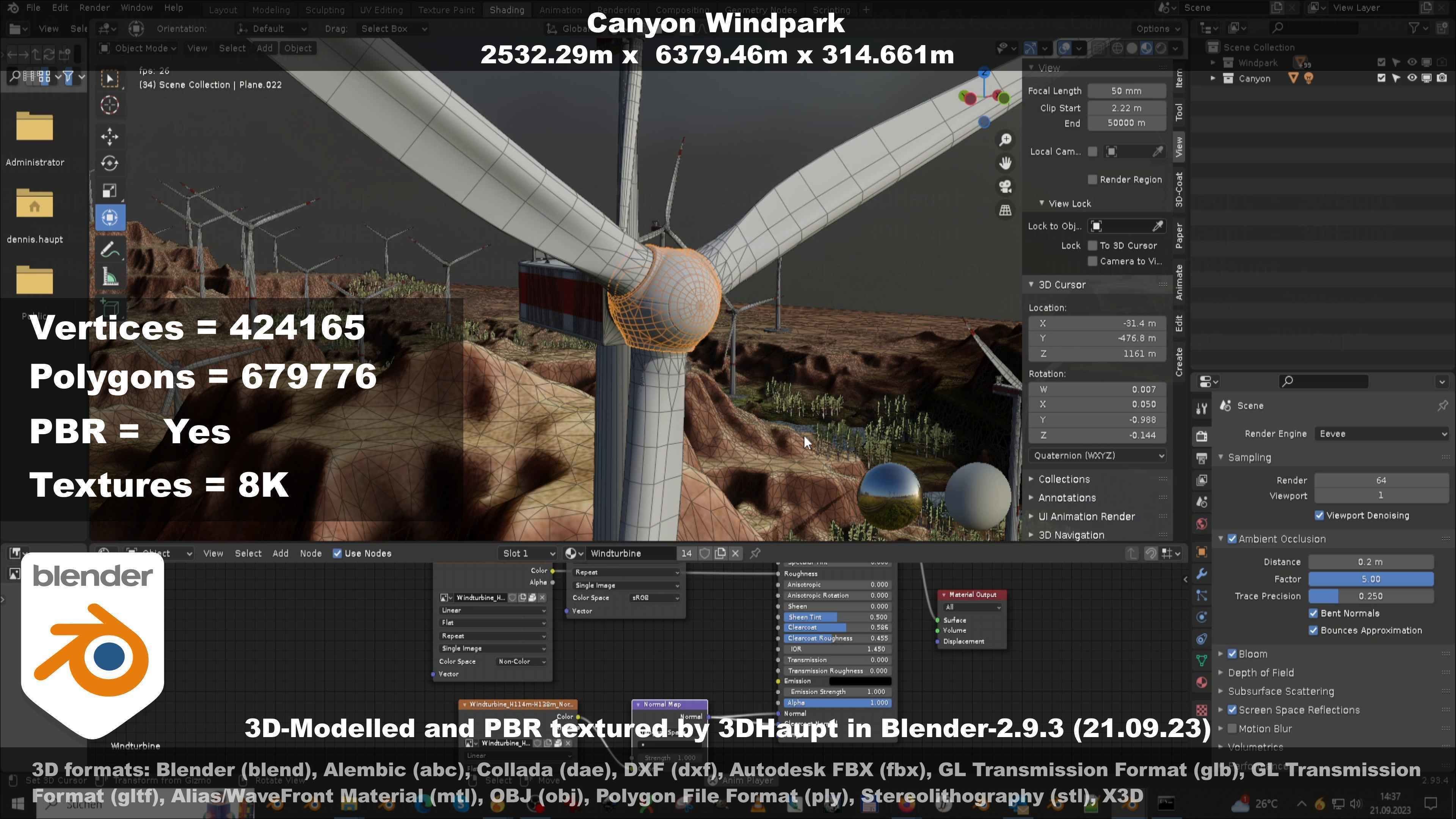 Canyon Windfarm Scene Low-poly 3D model_132