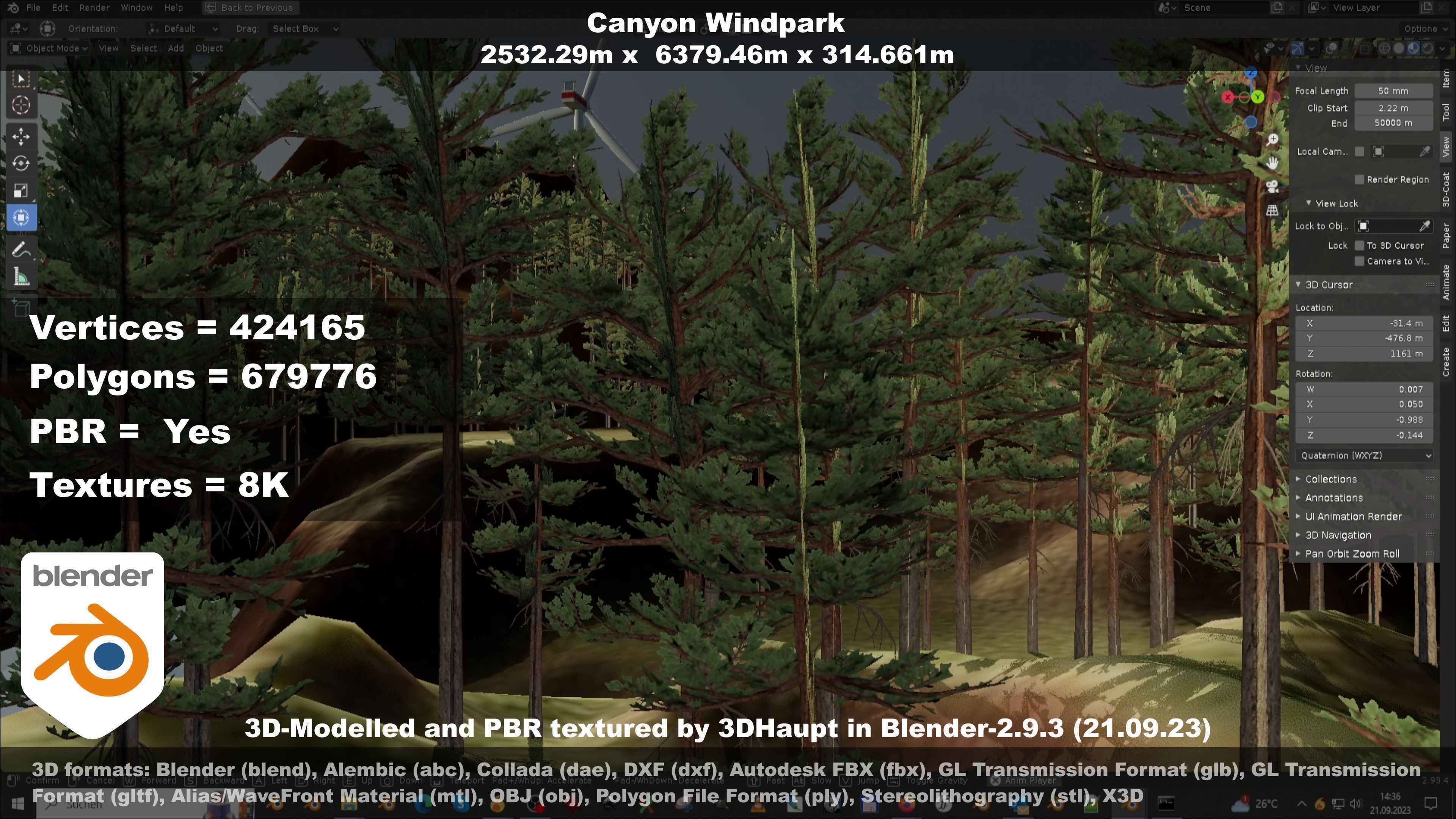 Canyon Windfarm Scene Low-poly 3D model_90