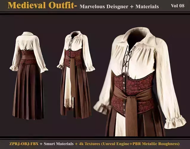 Medieval Outfit-Marvelous Designer-Materials-Textures-FBX-OBJ