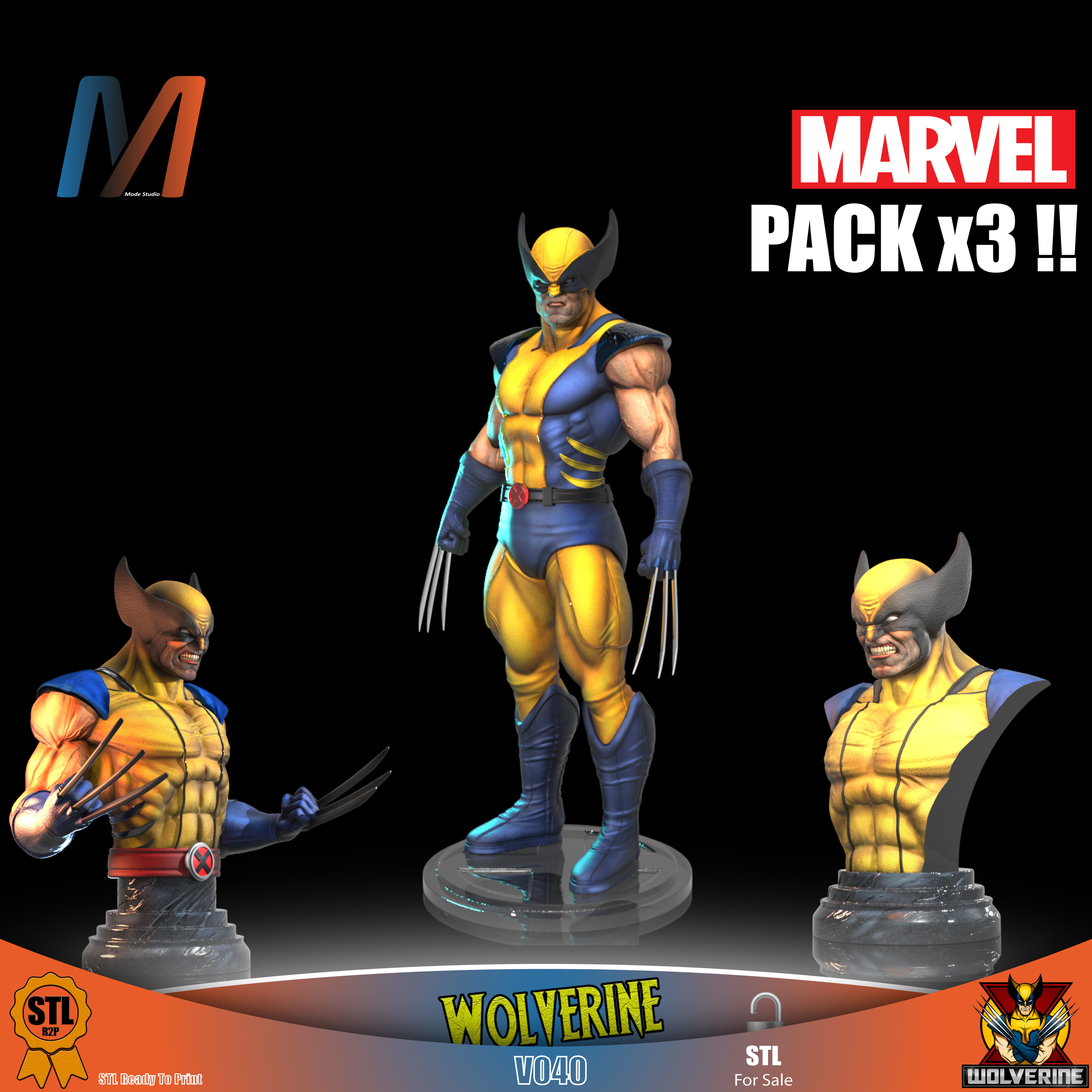 V040 - PACK X3 MARVEL WOLVERINE 3D model 3D printable | CGTrader