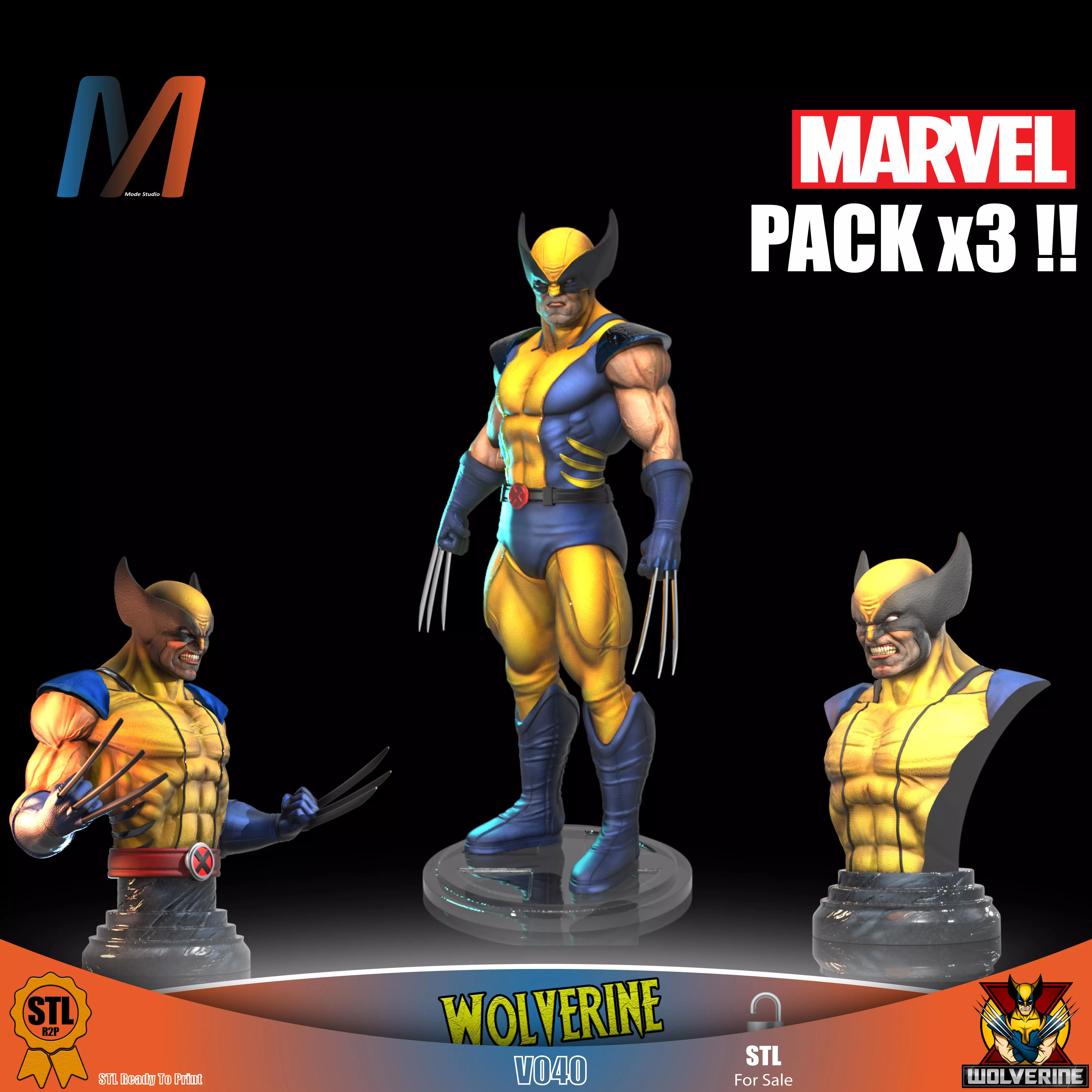V040 - PACK X3 MARVEL WOLVERINE 3D print model_0
