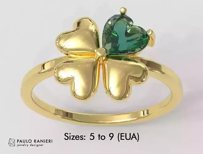 Clover Gemstone Ring 3D print model