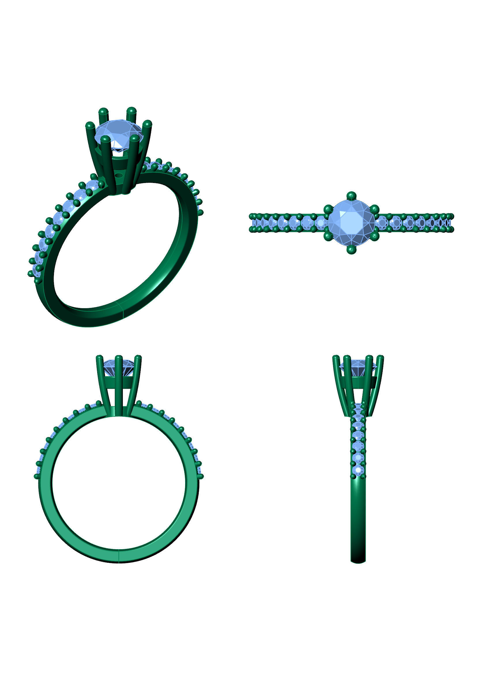 Diamond Solitaire Engagement Ring with 0-45 Ct in 14K Gold 3D print model_11