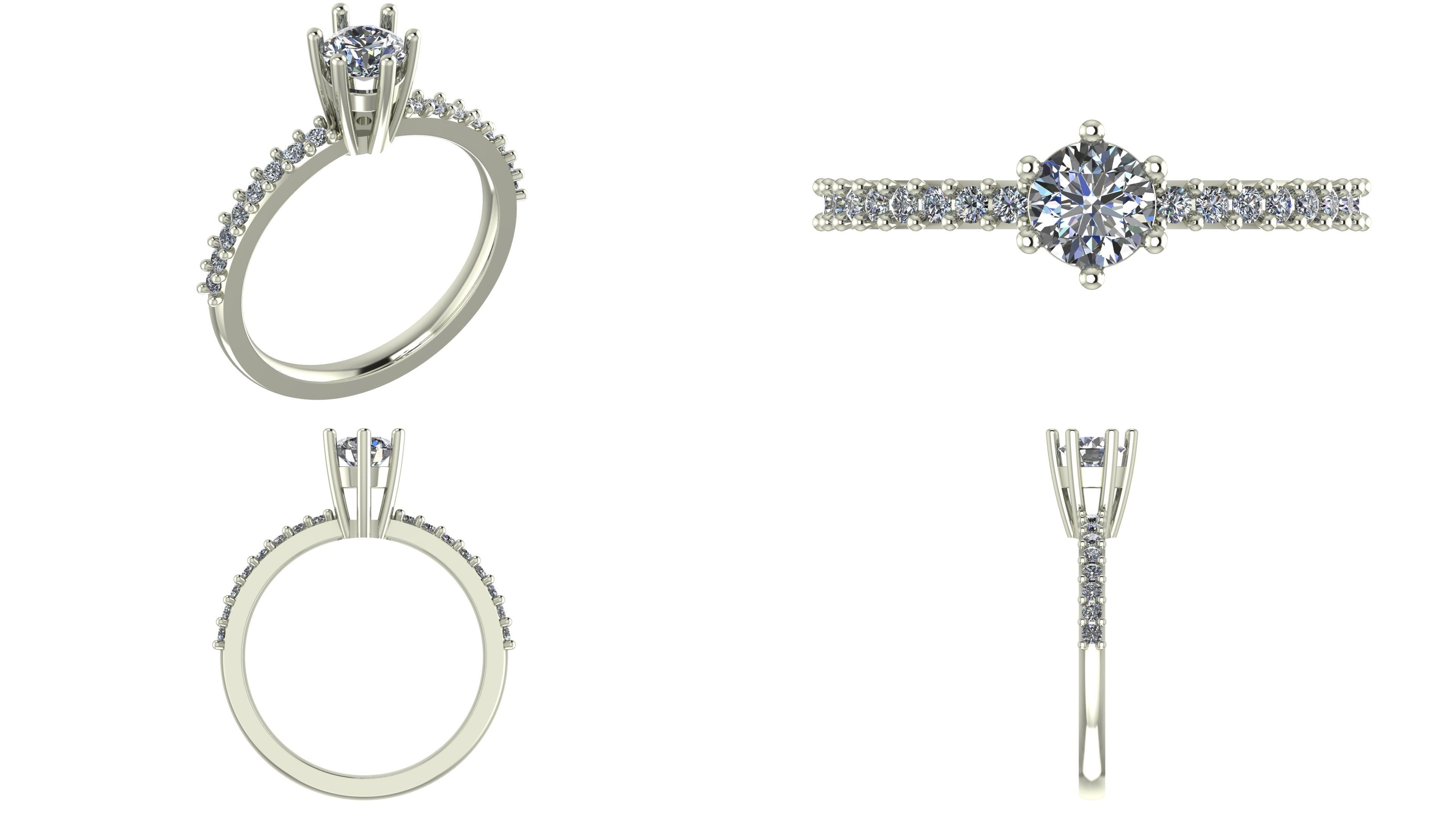 Diamond Solitaire Engagement Ring with 0-45 Ct in 14K Gold 3D print model_9