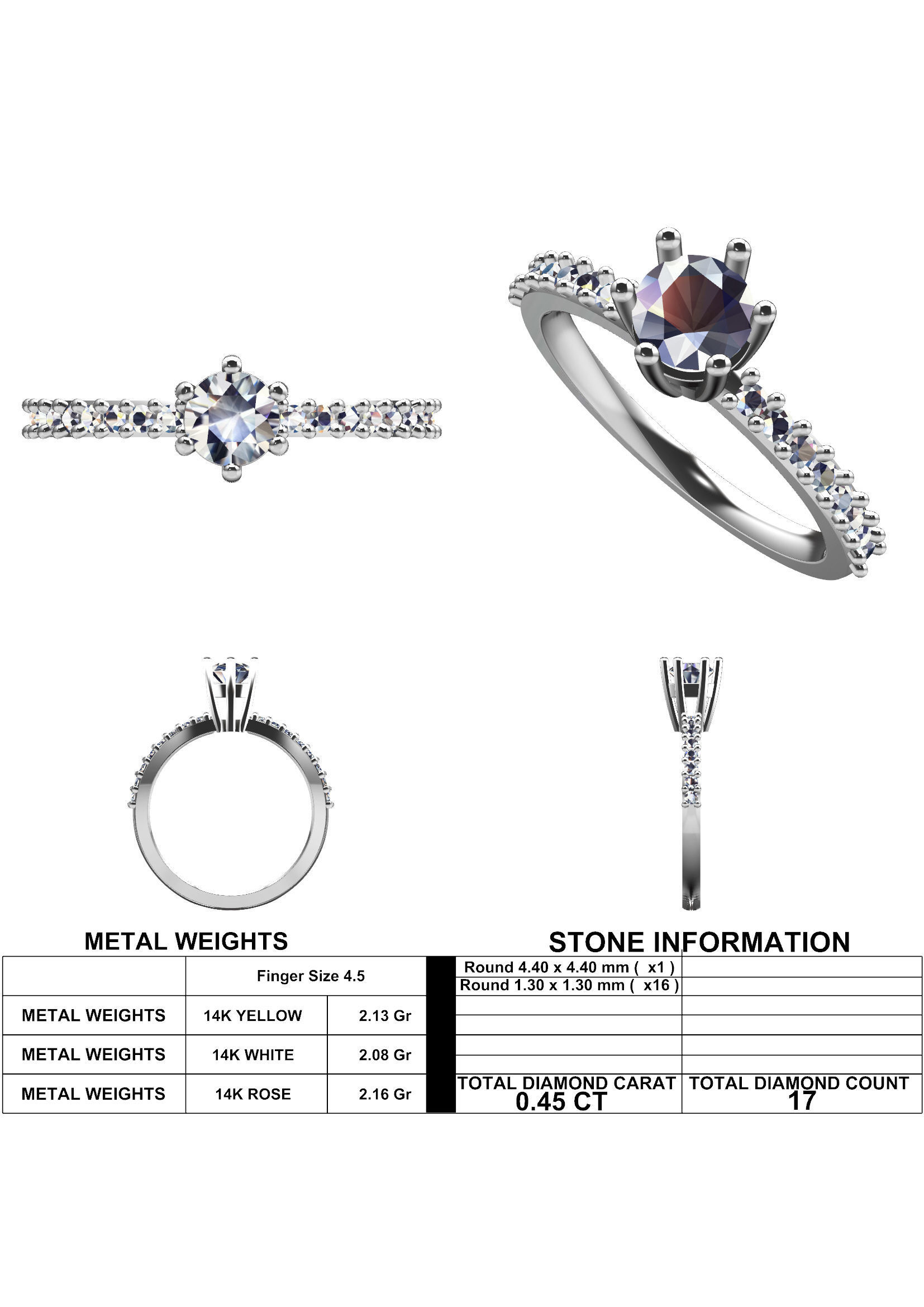 Diamond Solitaire Engagement Ring with 0-45 Ct in 14K Gold 3D print model_8