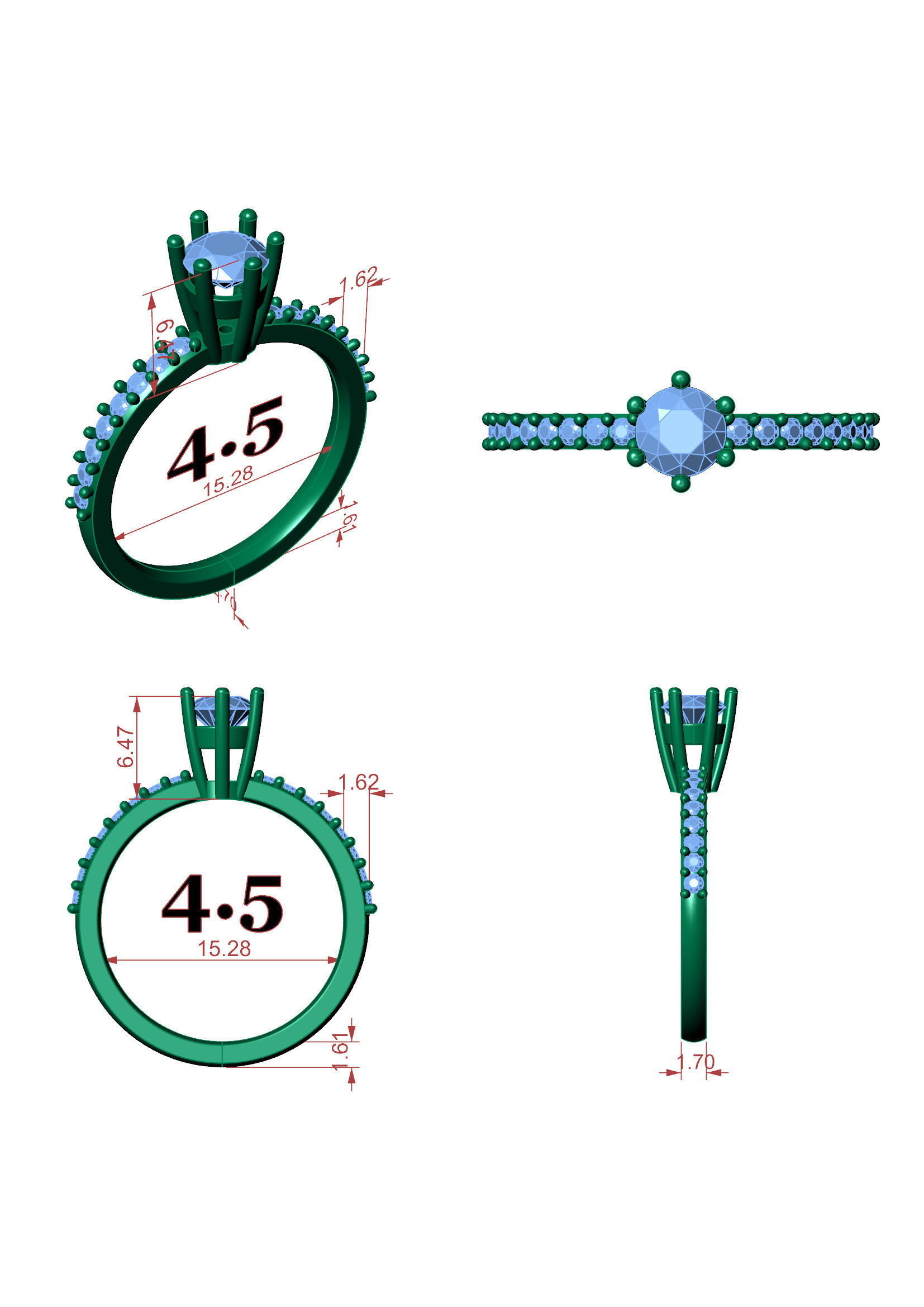 Diamond Solitaire Engagement Ring with 0-45 Ct in 14K Gold 3D print model_7