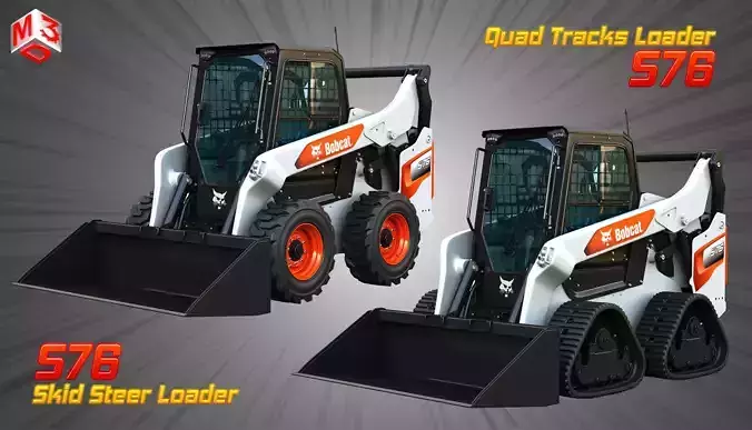 S76 Skid Steer - Quad Tracks Loaders - Bucket  2 in 1 3D Model Collection