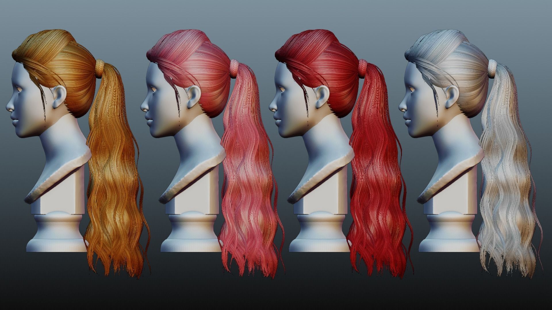 Female long hair 4 color Low-poly 3D model_18