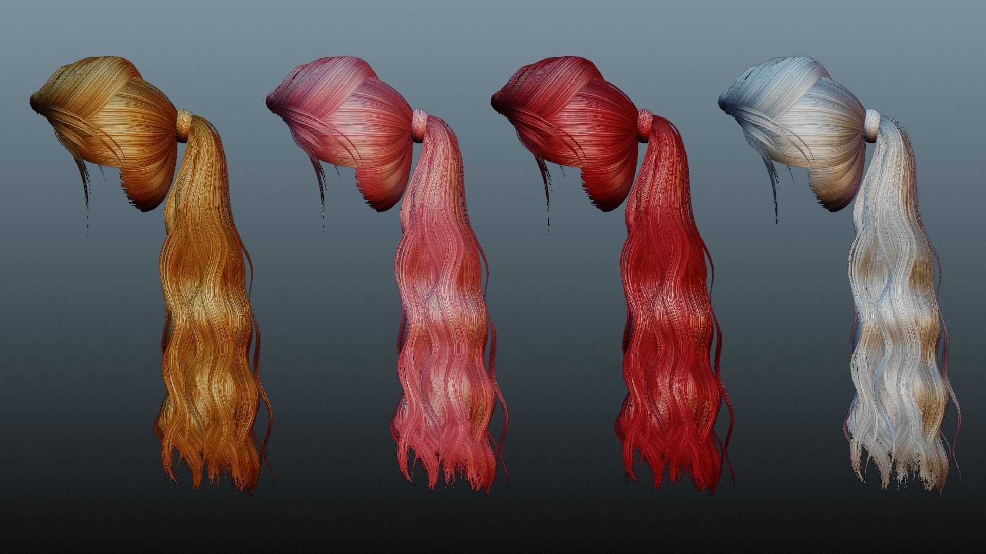 Female long hair 4 color Low-poly 3D model_6