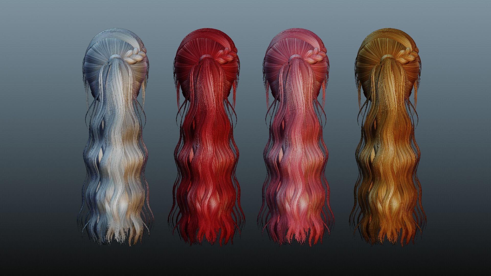 Female long hair 4 color Low-poly 3D model_21