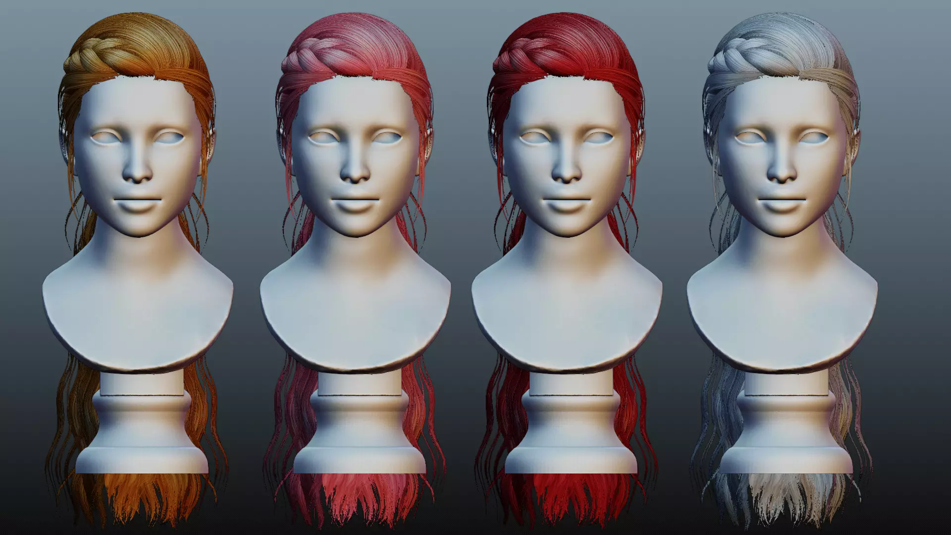 Female long hair 4 color Low-poly 3D model_0