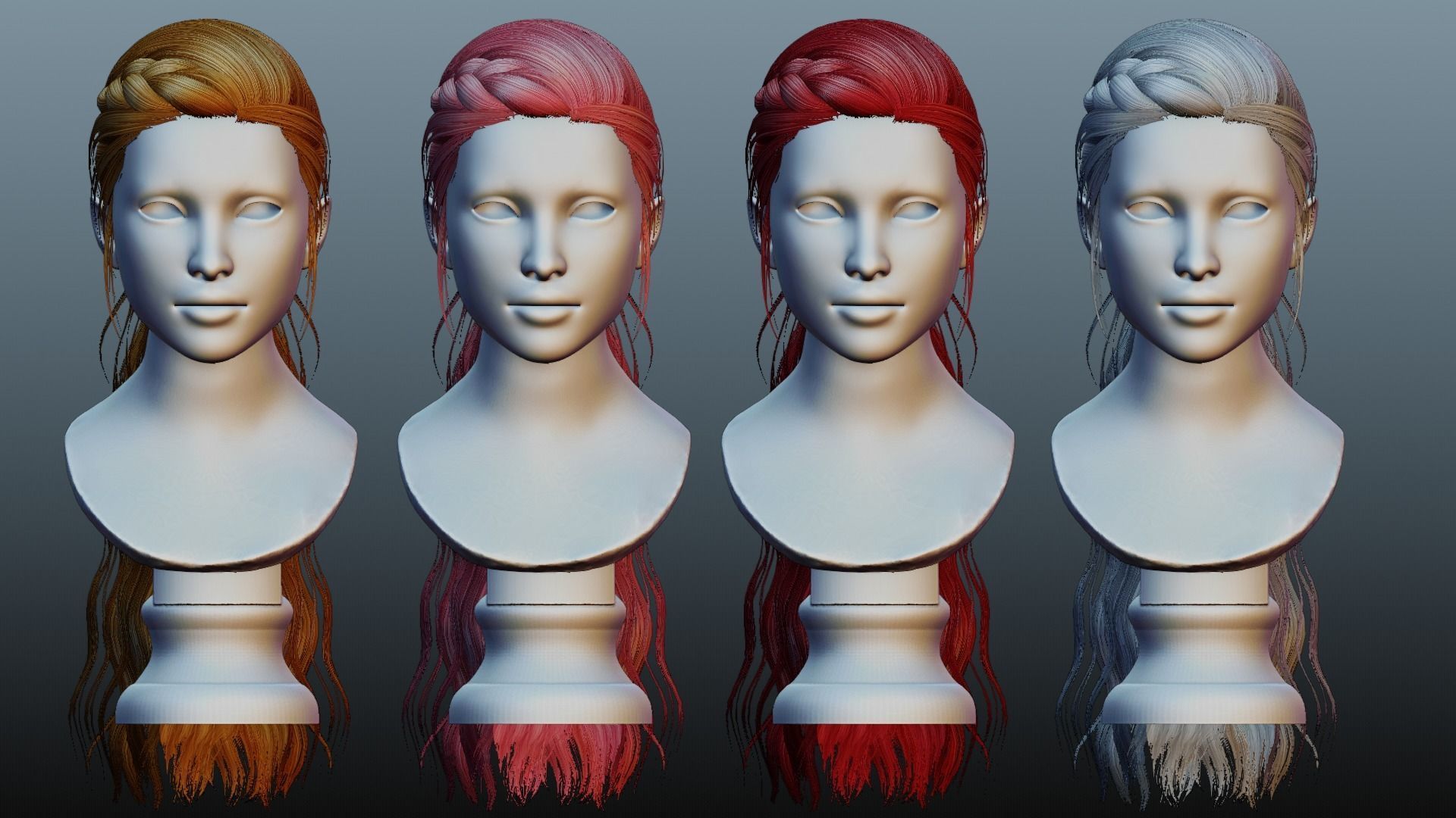 Female long hair 4 color Low-poly 3D model_16