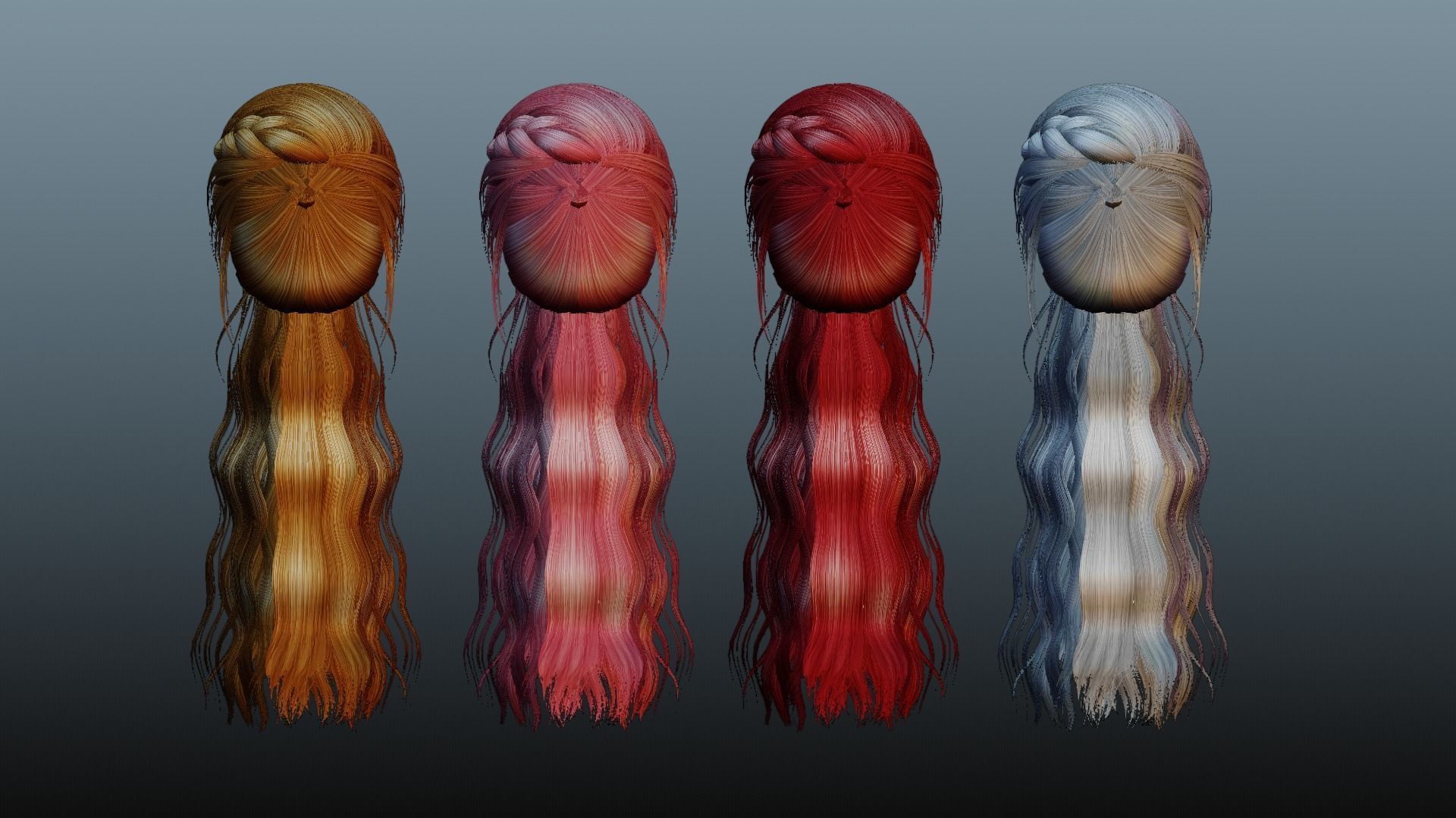 Female long hair 4 color Low-poly 3D model_4